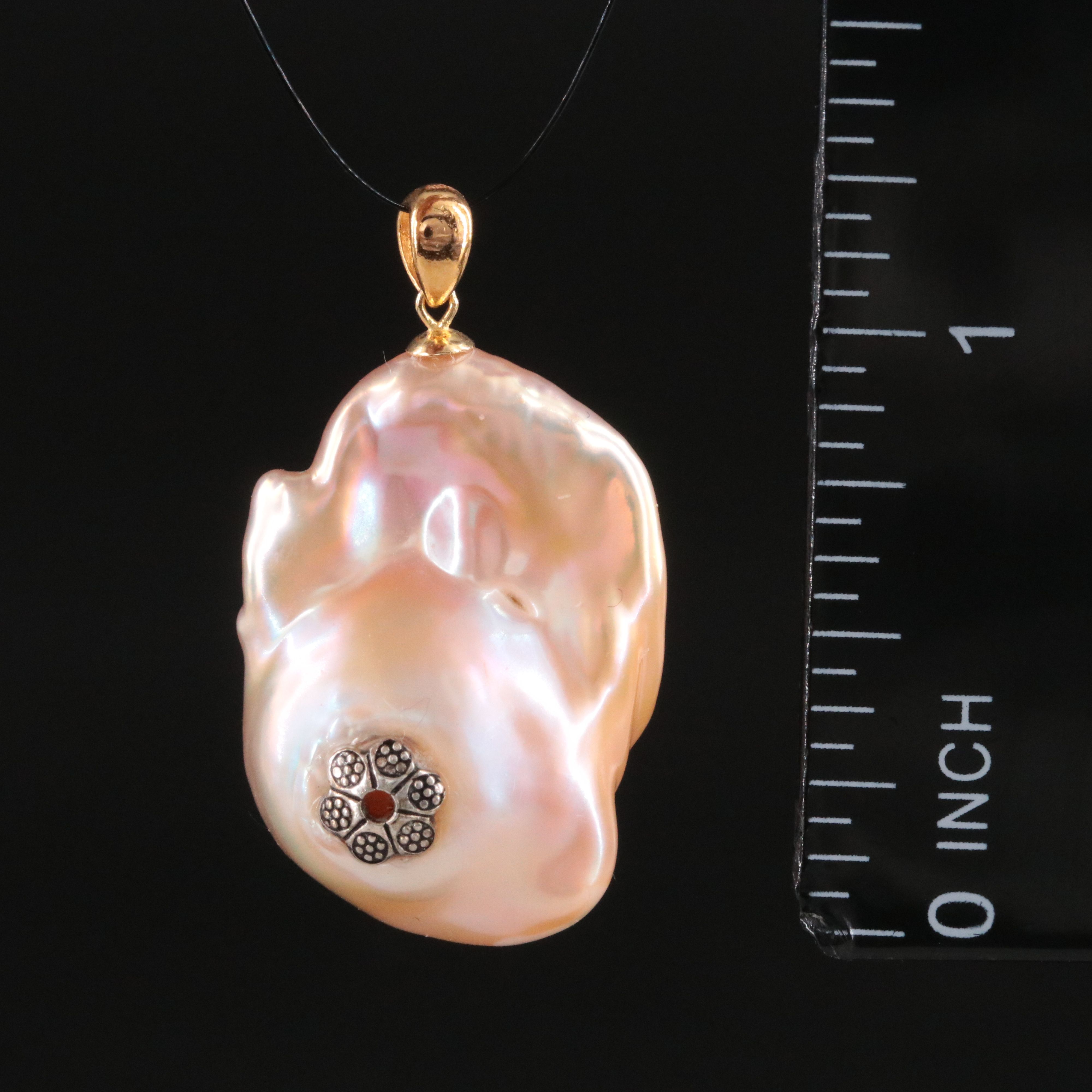18K Pearl Pendant with Sterling Accent