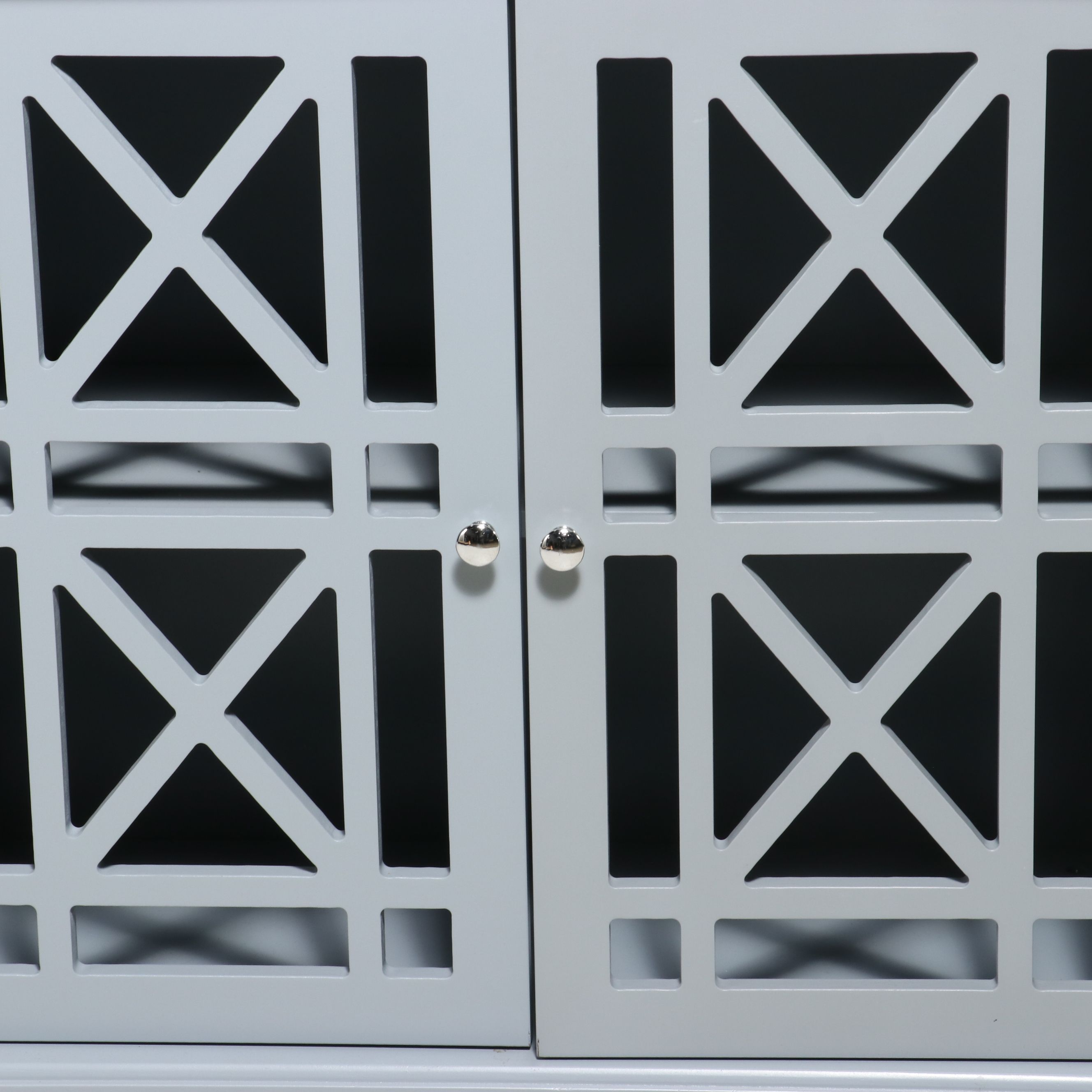 Contemporary Hollywood Regency Style Grey Fretwork Accent Cabinet, 21st Century