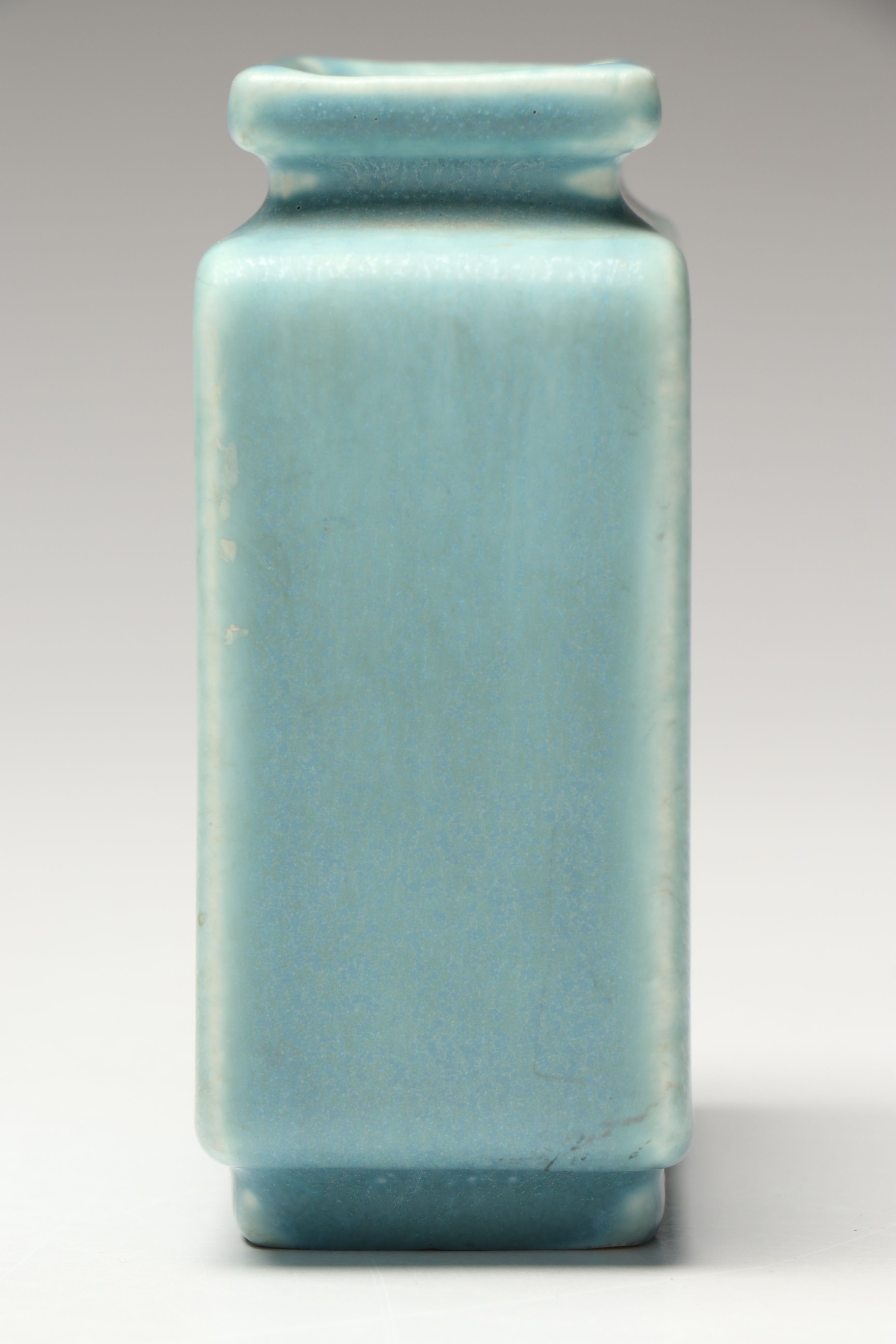 Rookwood Pottery Matte Blue Rose Lattice Block Vase, 1944