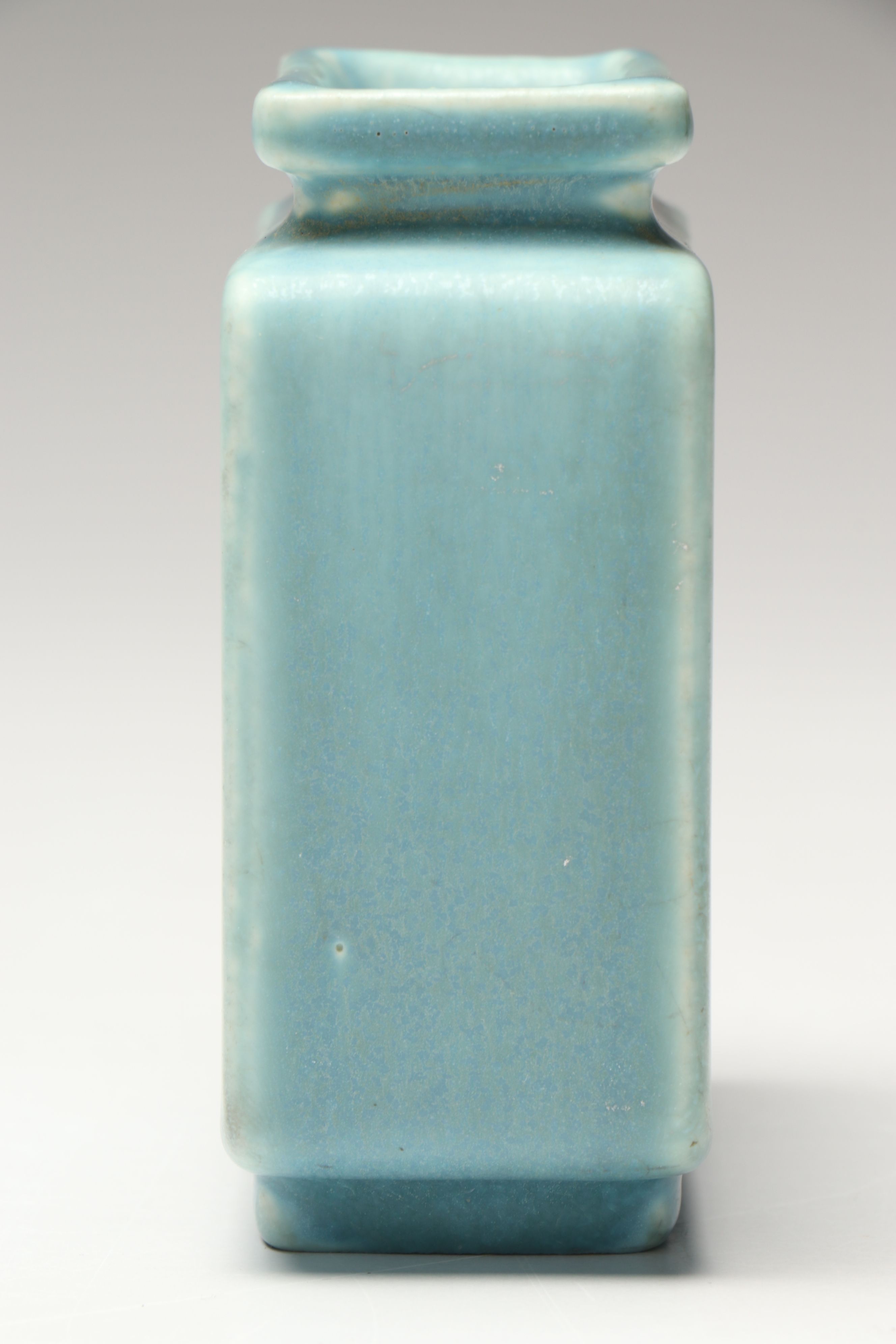 Rookwood Pottery Matte Blue Rose Lattice Block Vase, 1944