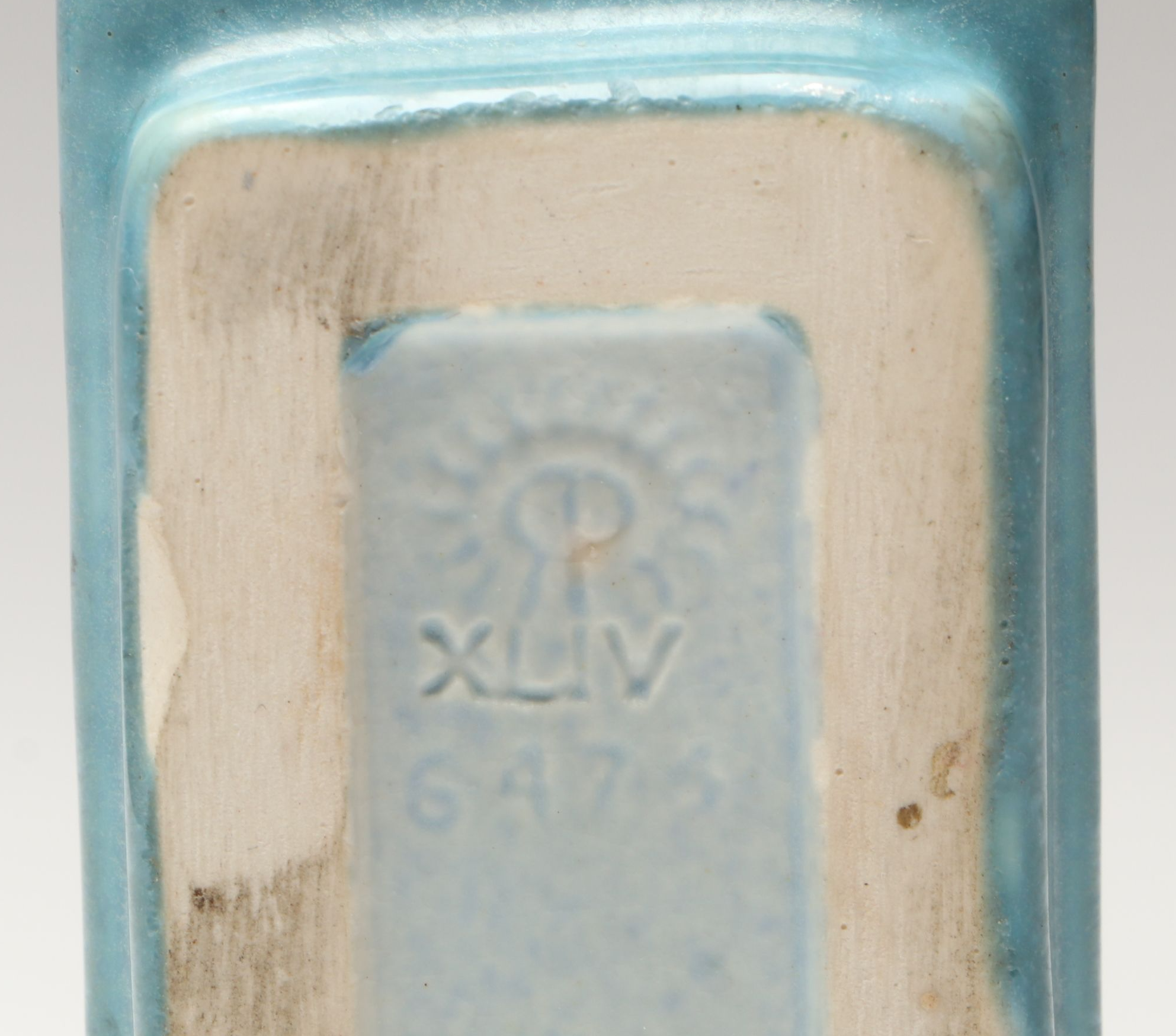 Rookwood Pottery Matte Blue Rose Lattice Block Vase, 1944