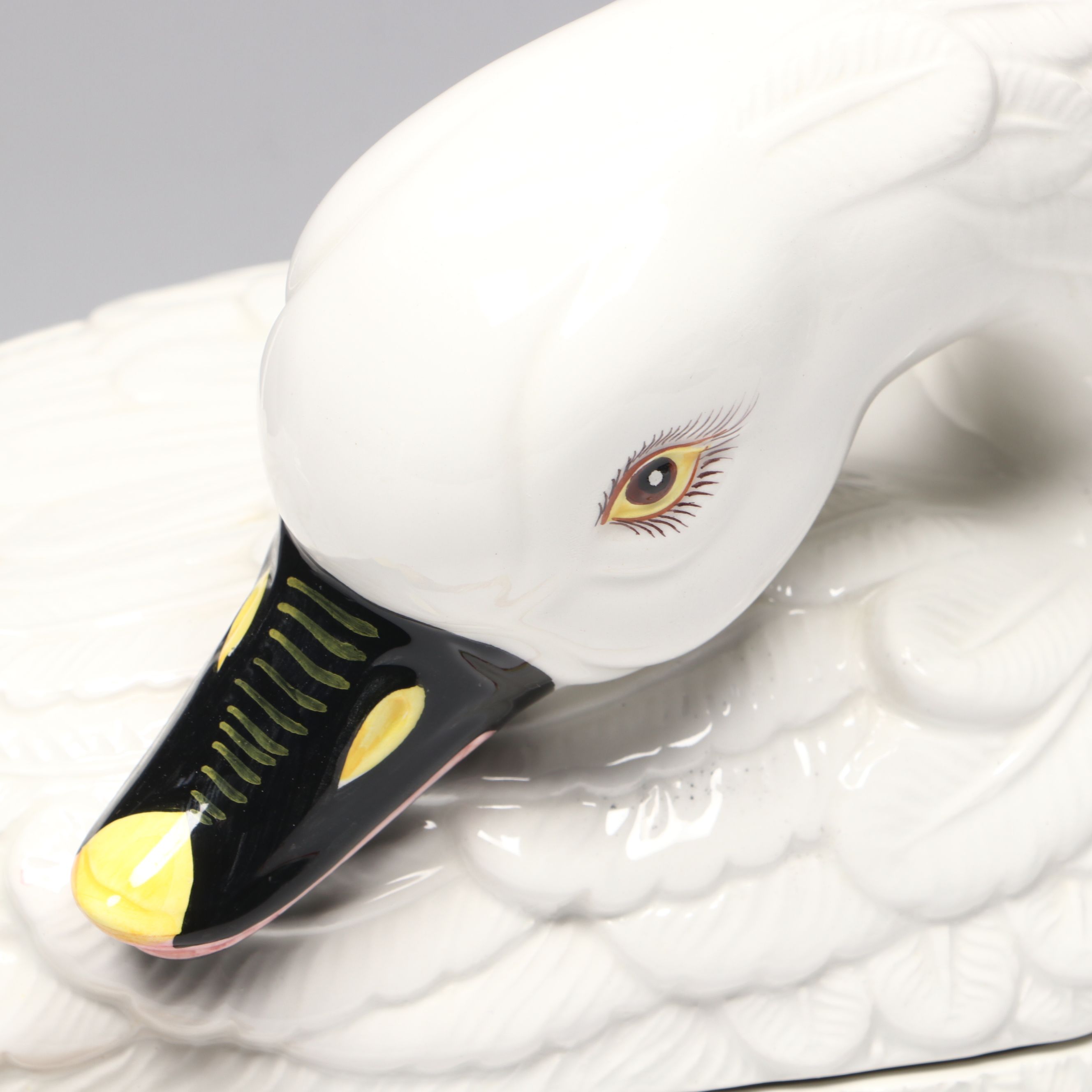 Italian Majolica Ceramic Swan Tureen with Ladle, Mid-20th Century