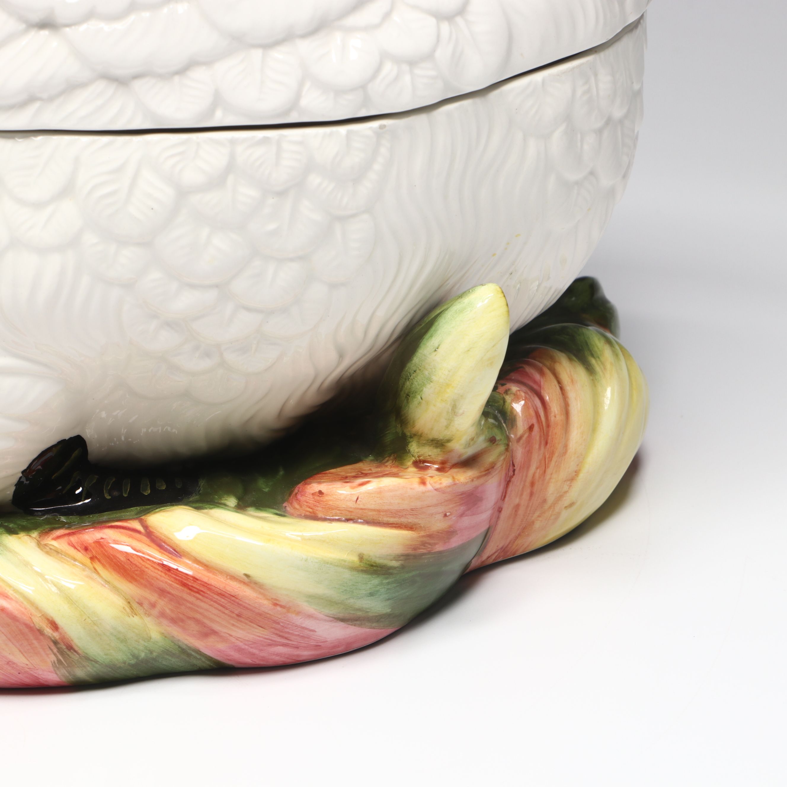 Italian Majolica Ceramic Swan Tureen with Ladle, Mid-20th Century