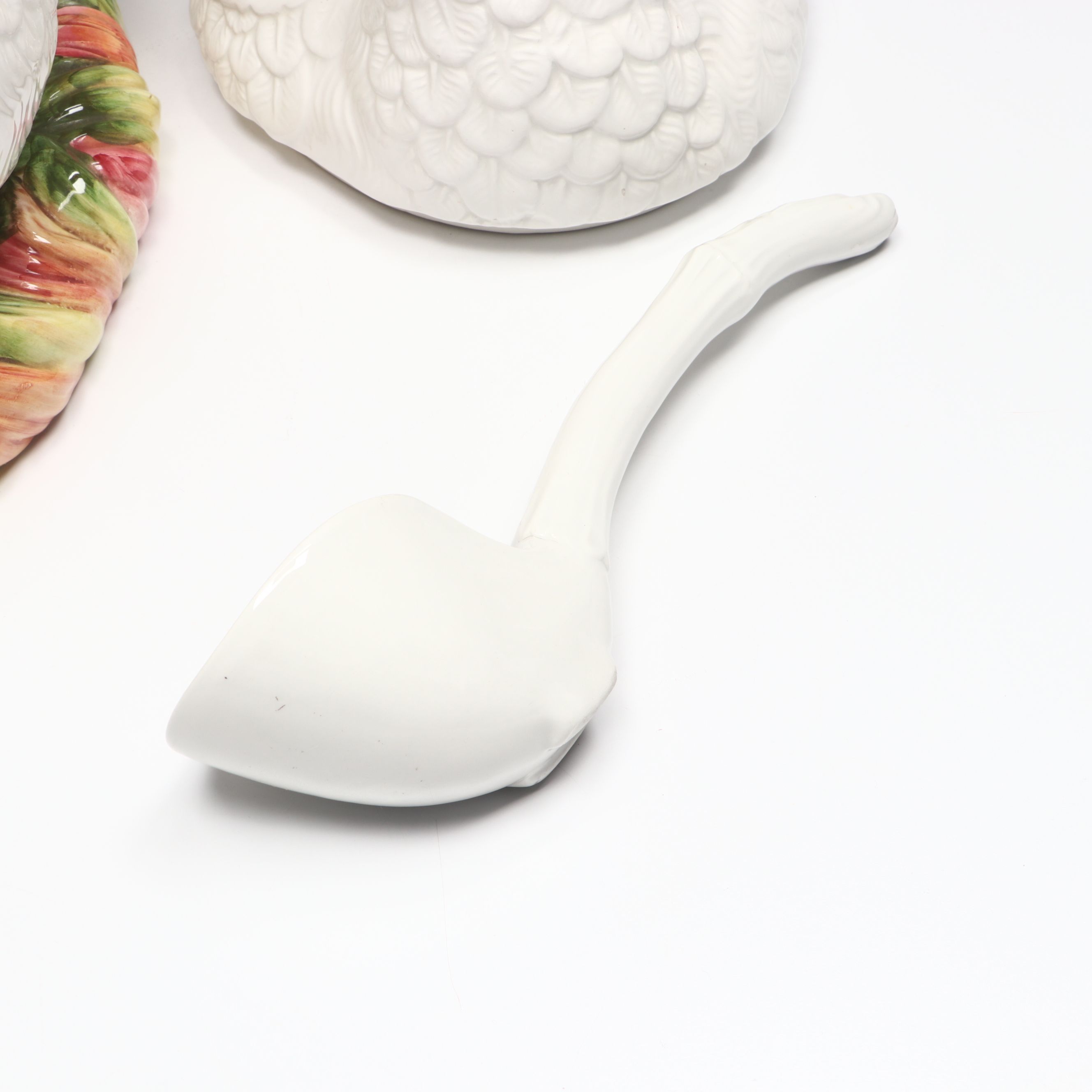 Italian Majolica Ceramic Swan Tureen with Ladle, Mid-20th Century