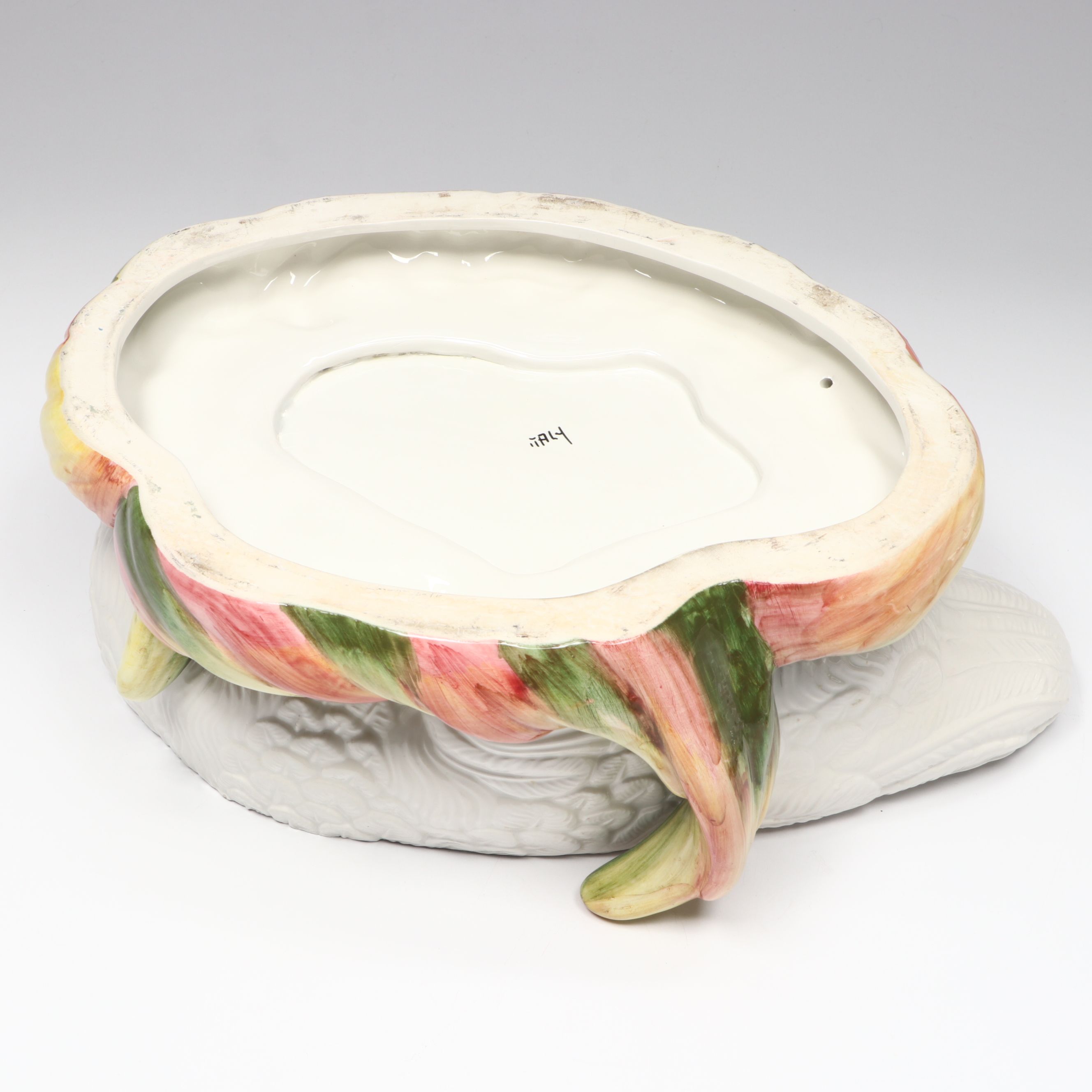 Italian Majolica Ceramic Swan Tureen with Ladle, Mid-20th Century