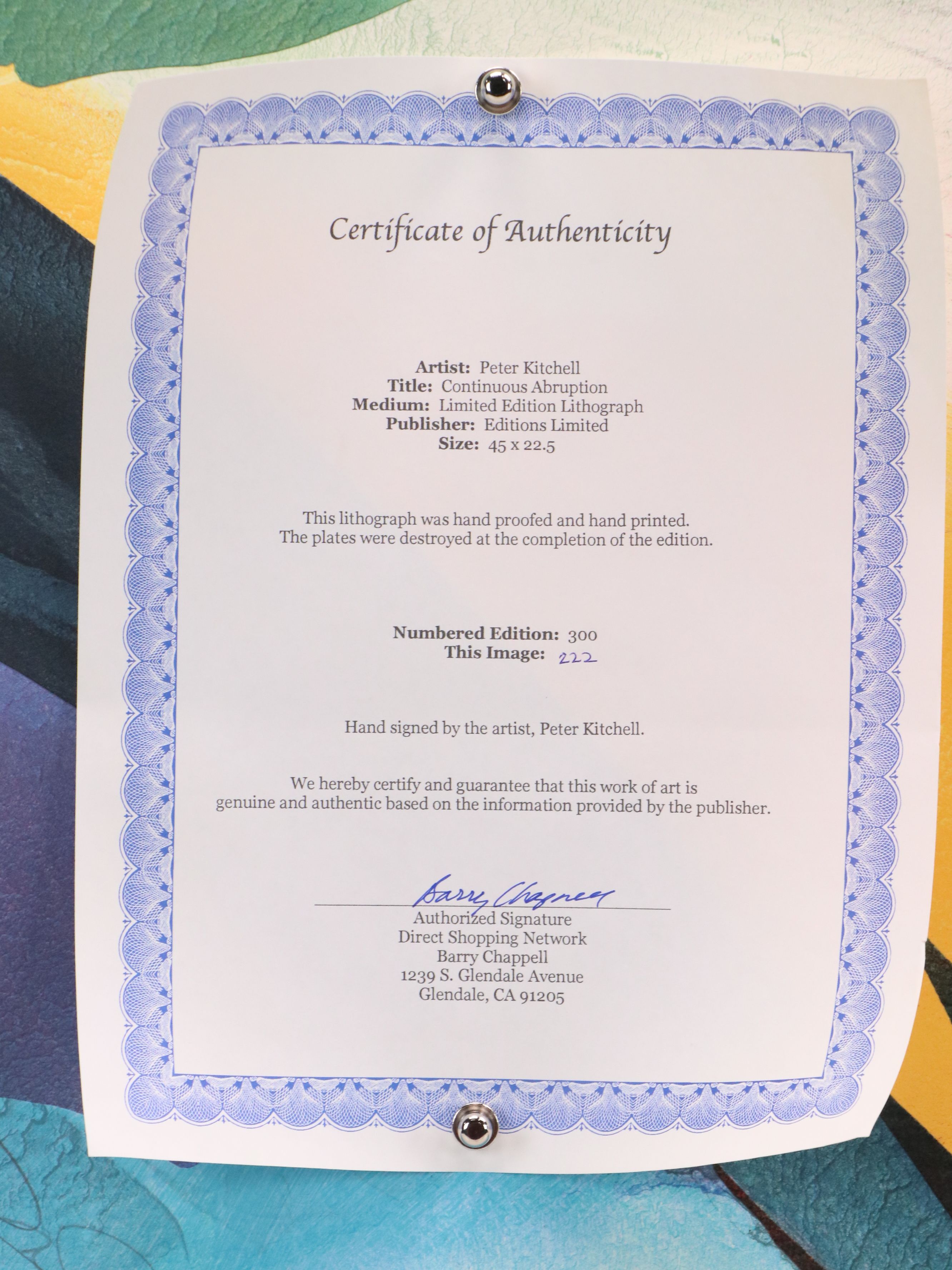 Peter Kitchell Color Lithograph "Continuous Abruption"