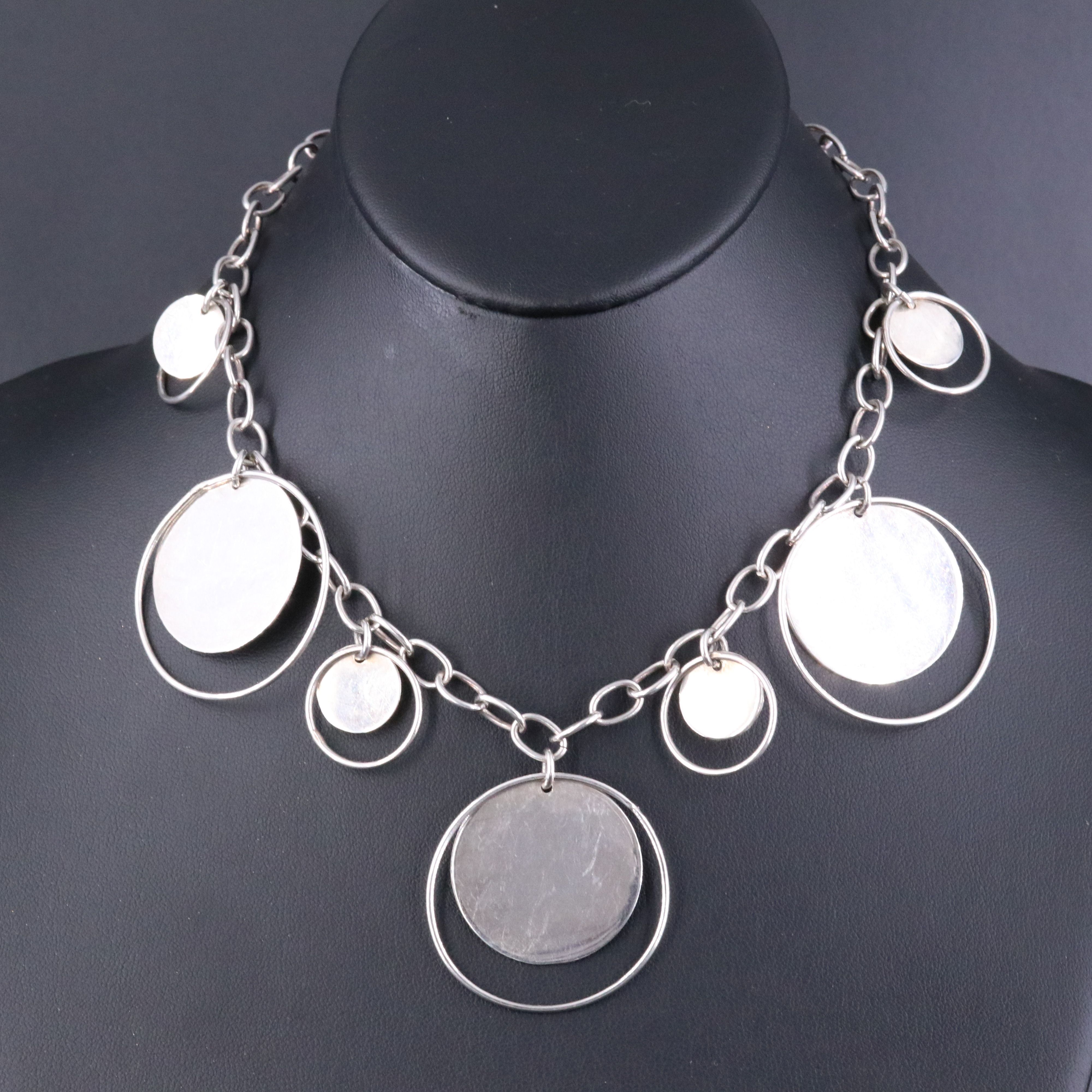 Sterling Concentric Circle Fringe Necklace