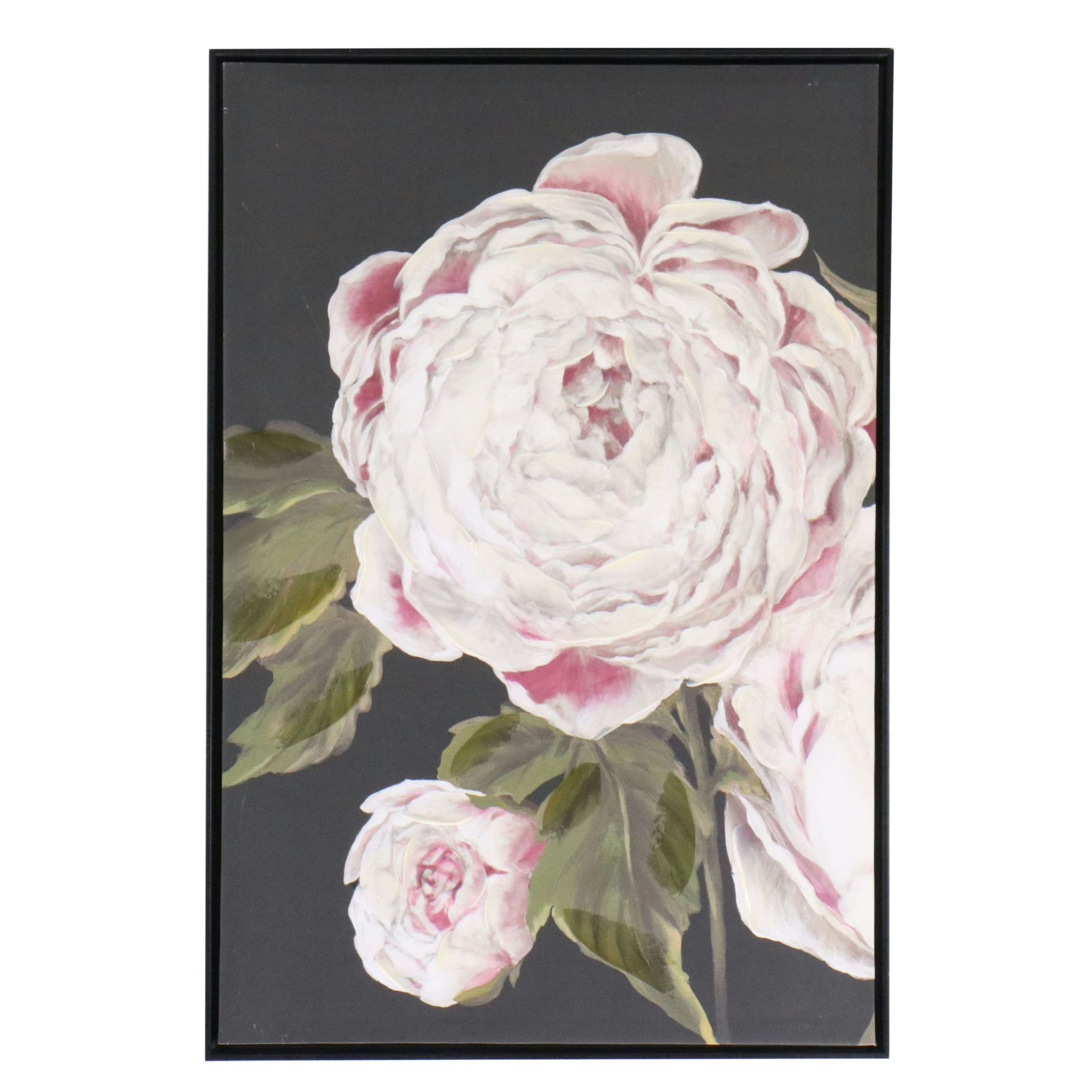 Embellished Digital Prints of Pink Peonies and Red Cottage Door, 21st Century