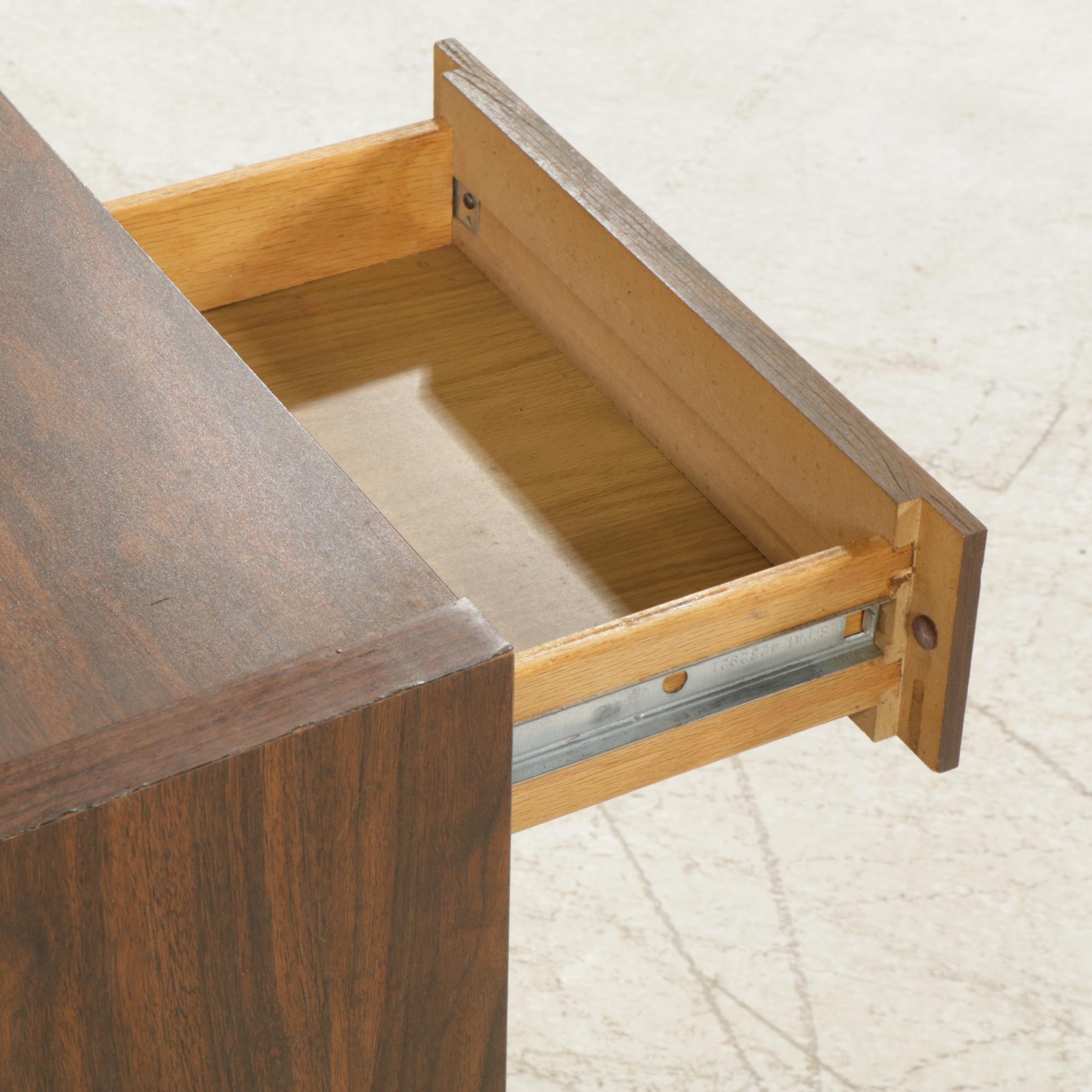 Modernist Walnut-Veneered and Metal Office Credenza