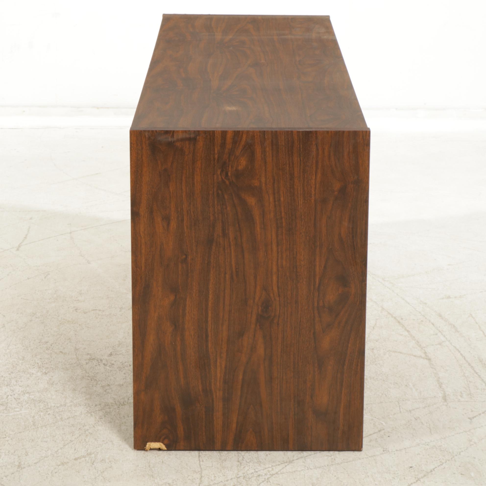 Modernist Walnut-Veneered and Metal Office Credenza