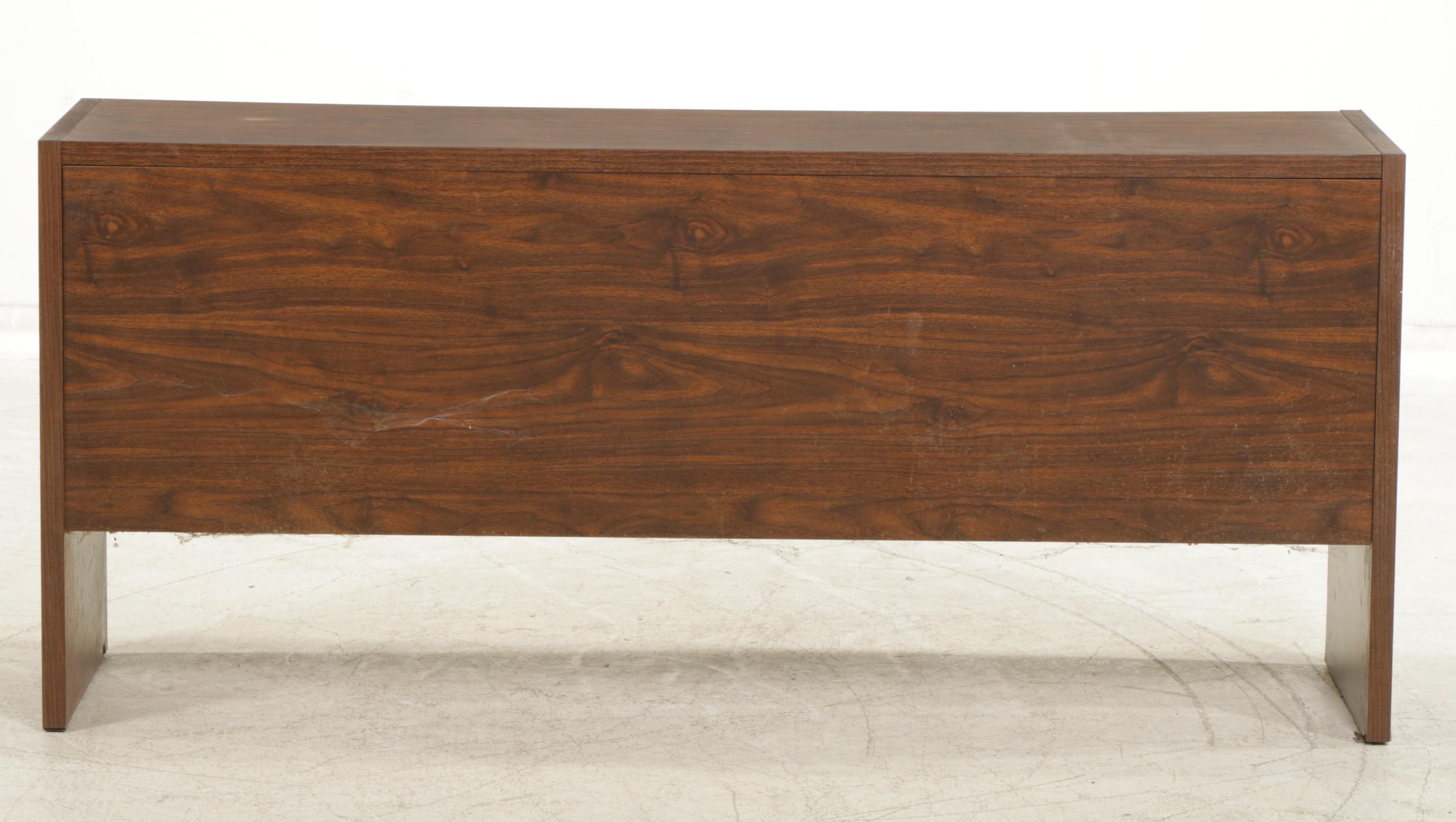 Modernist Walnut-Veneered and Metal Office Credenza