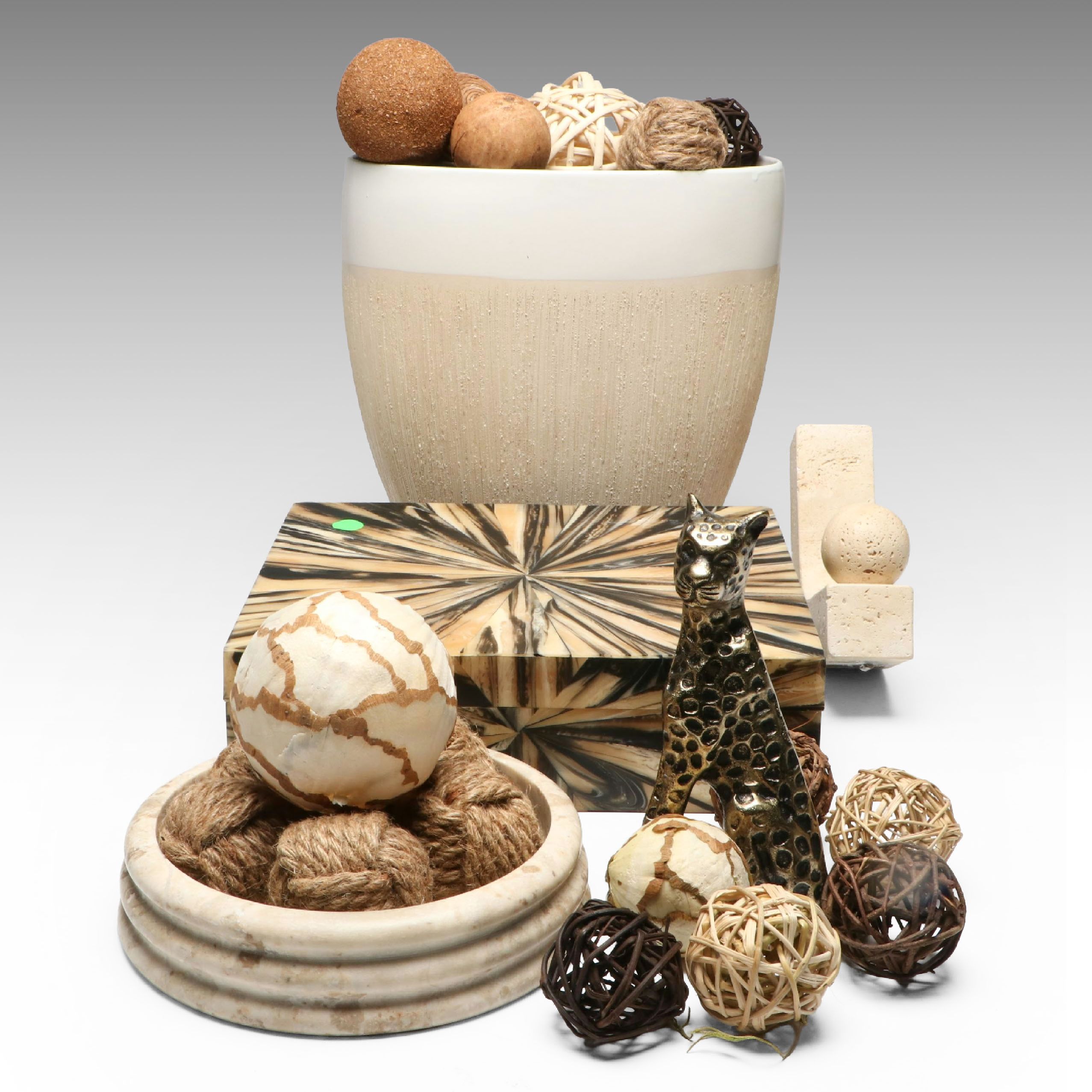 Persimmon Lane "Sunburst" Box with Natural Material Spheres and Other Décor