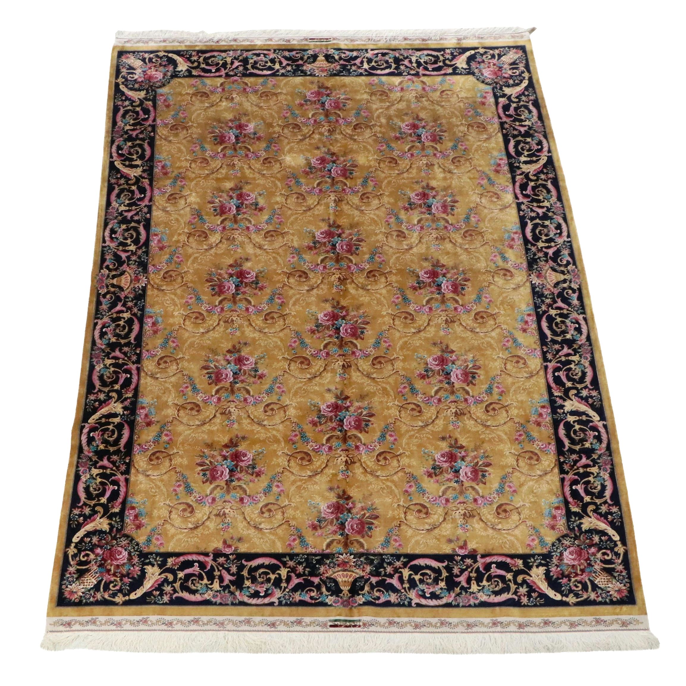 6'6 x 10'5 Machine Made Turkish Tabriz Style Silk Area Rug