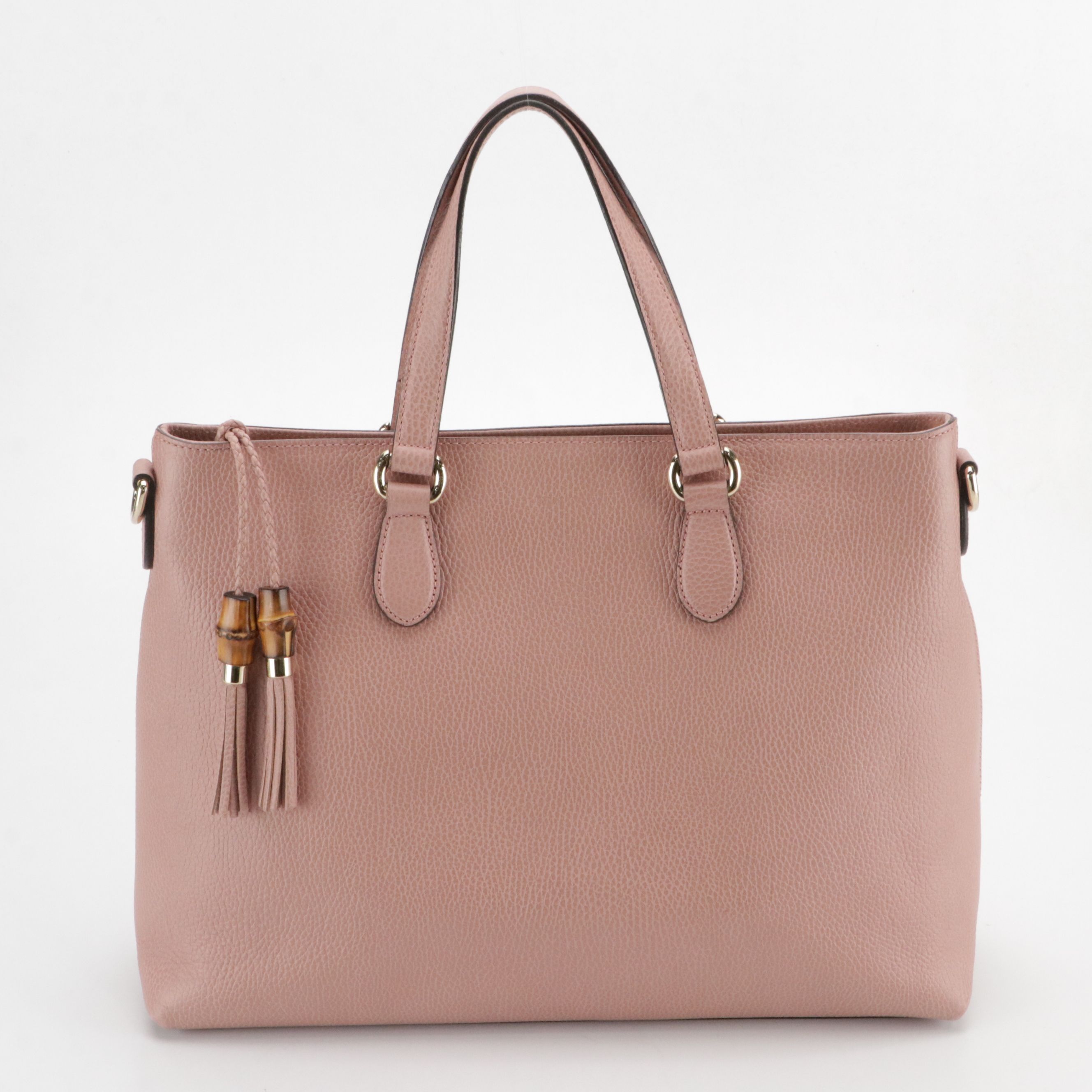 Gucci Bamboo Tassel Zip Tote Bag in Blush Pink Grained Calfskin Leather
