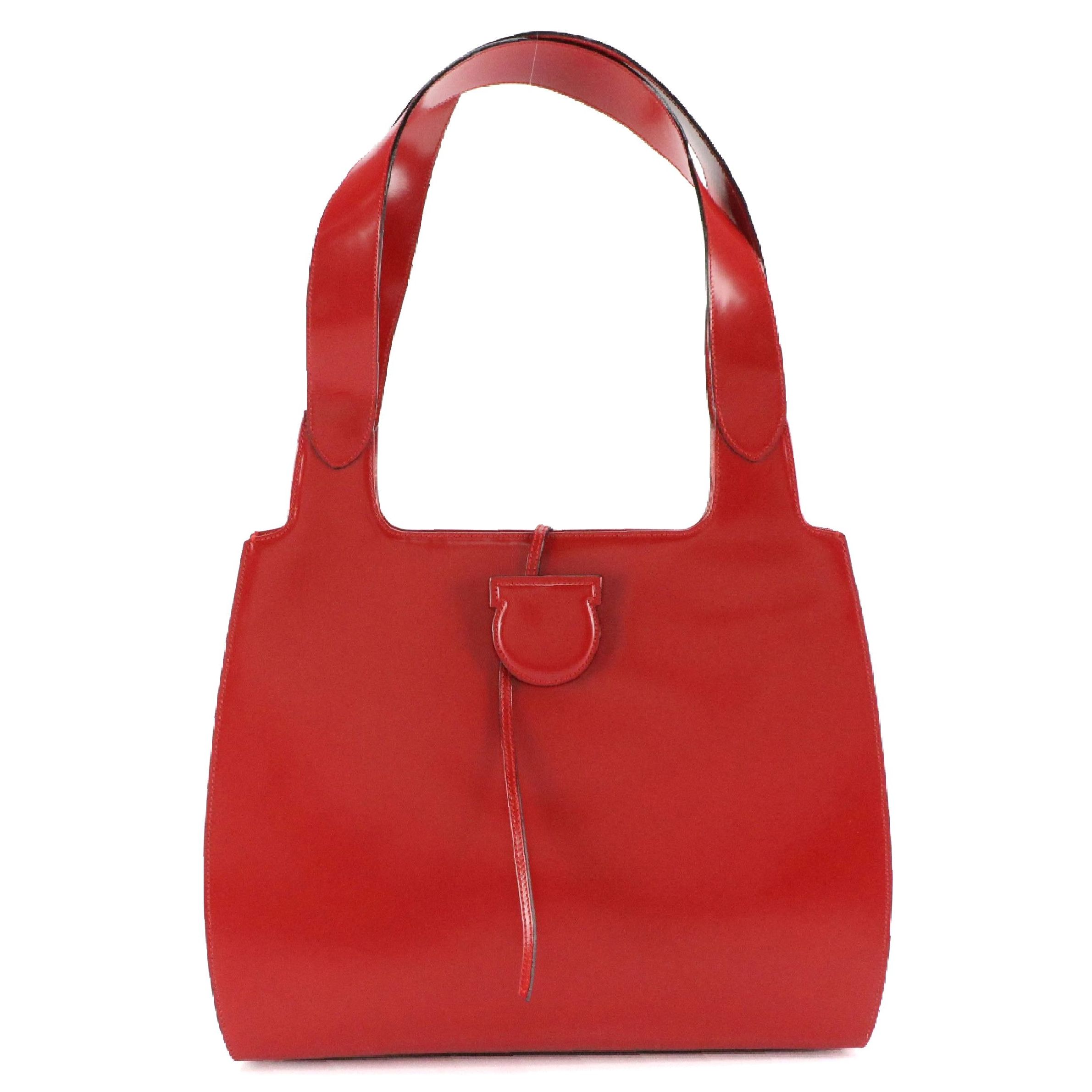 Salvatore Ferragamo String/Ferragamo Button Hobo Shoulder Bag in Red Leather