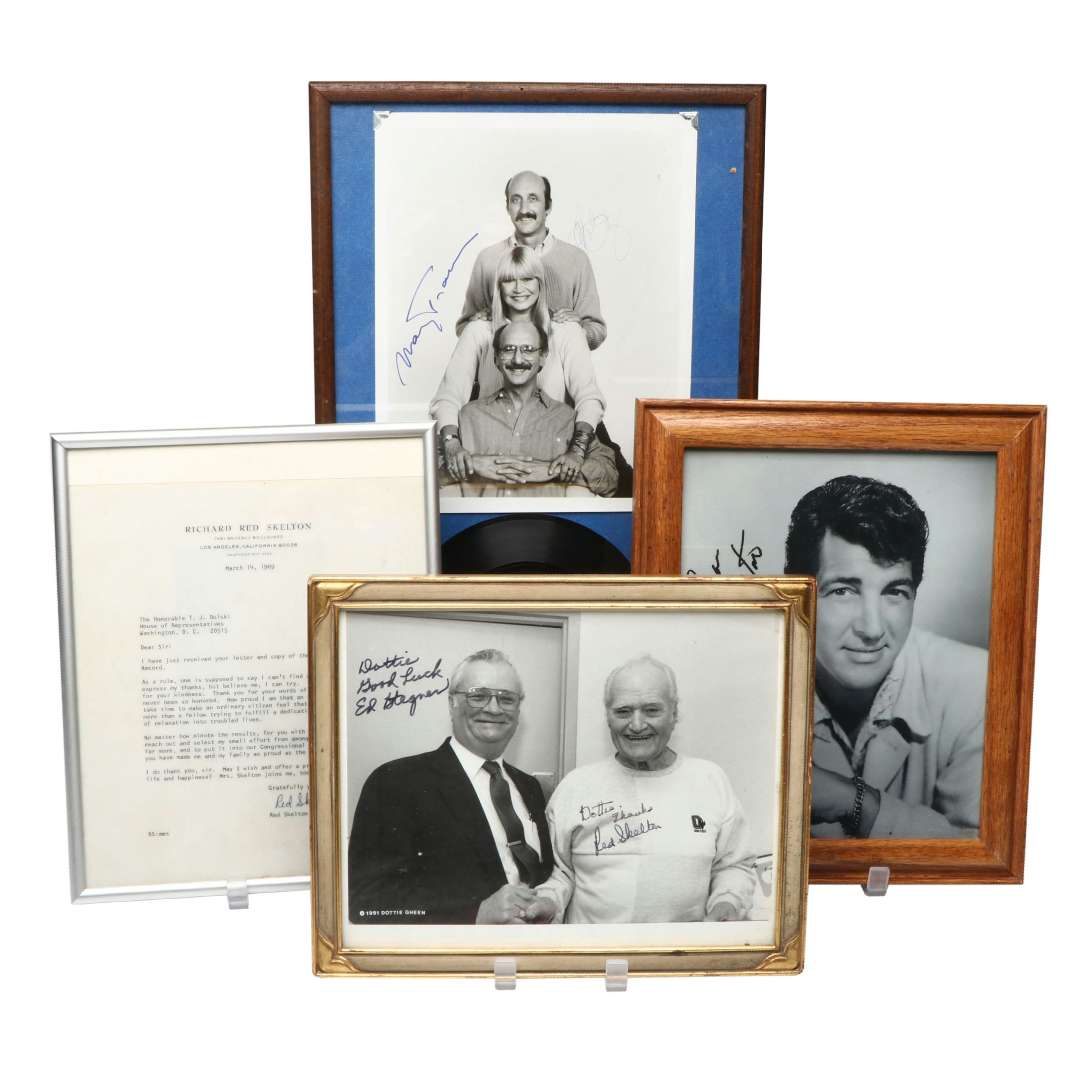 Peter, Paul & Mary, Dean Martin and Red Skelton Signed Portraits and Letter