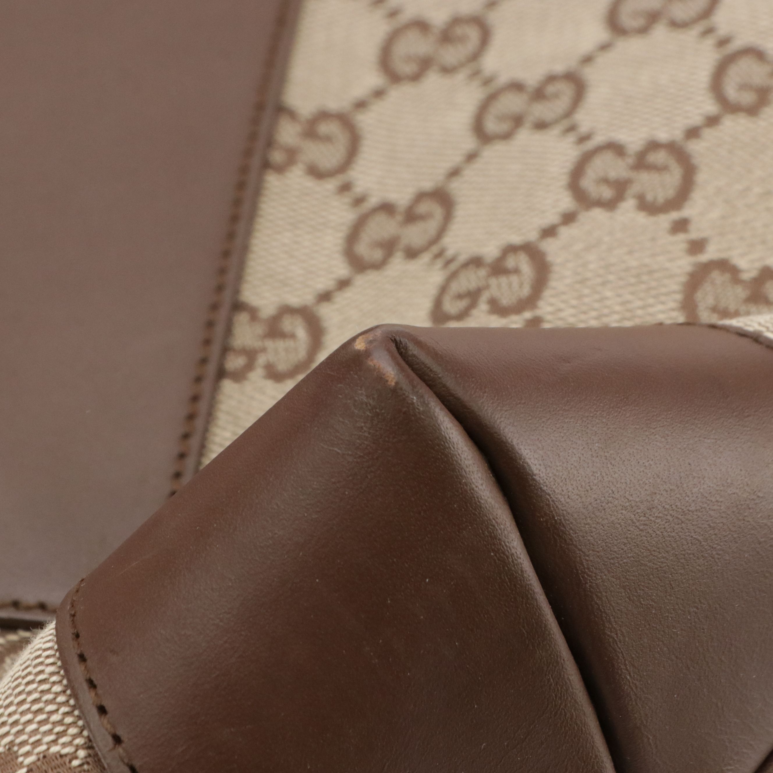 Gucci Front Pocket Zip Tote Bag in Brown GG Canvas and Leather