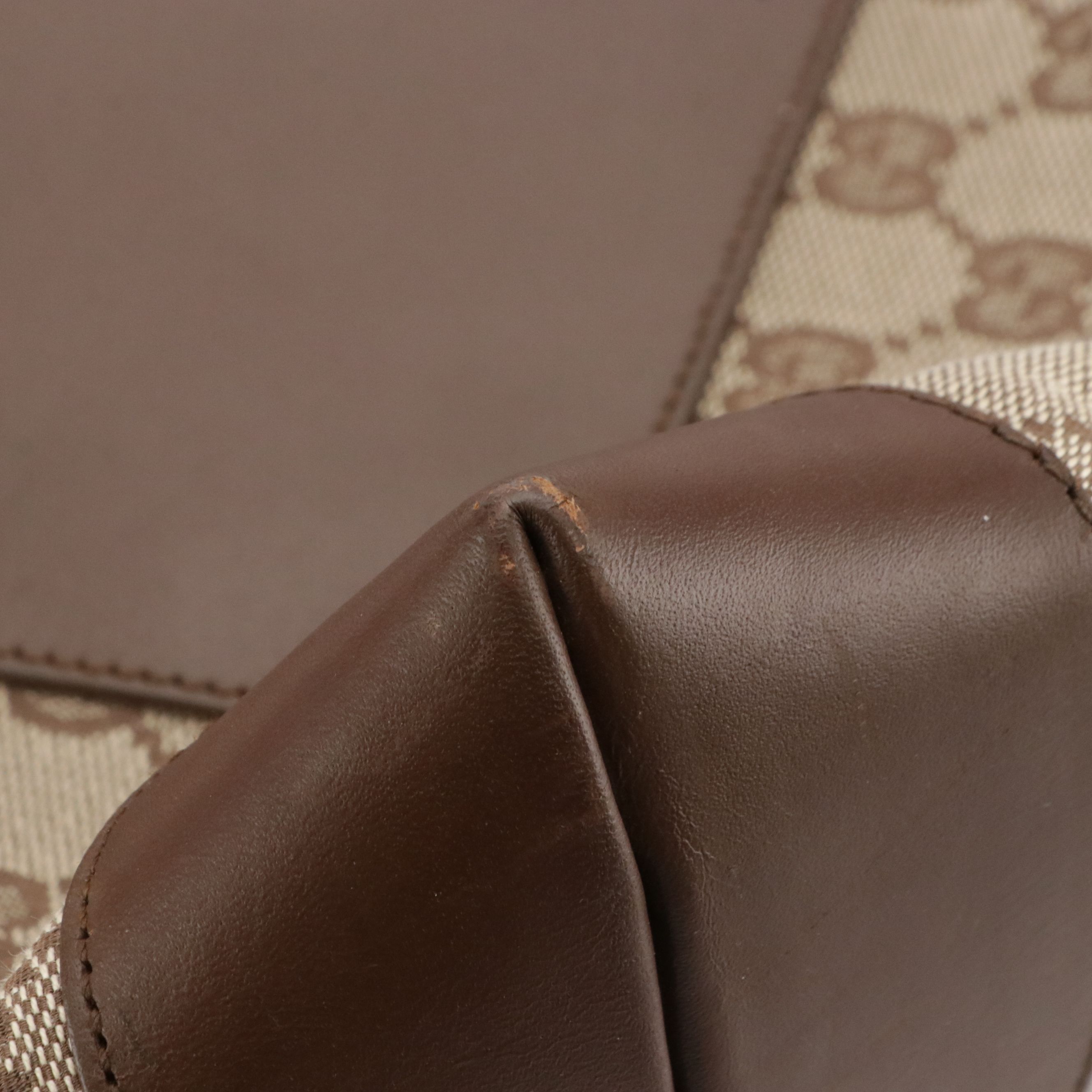 Gucci Front Pocket Zip Tote Bag in Brown GG Canvas and Leather