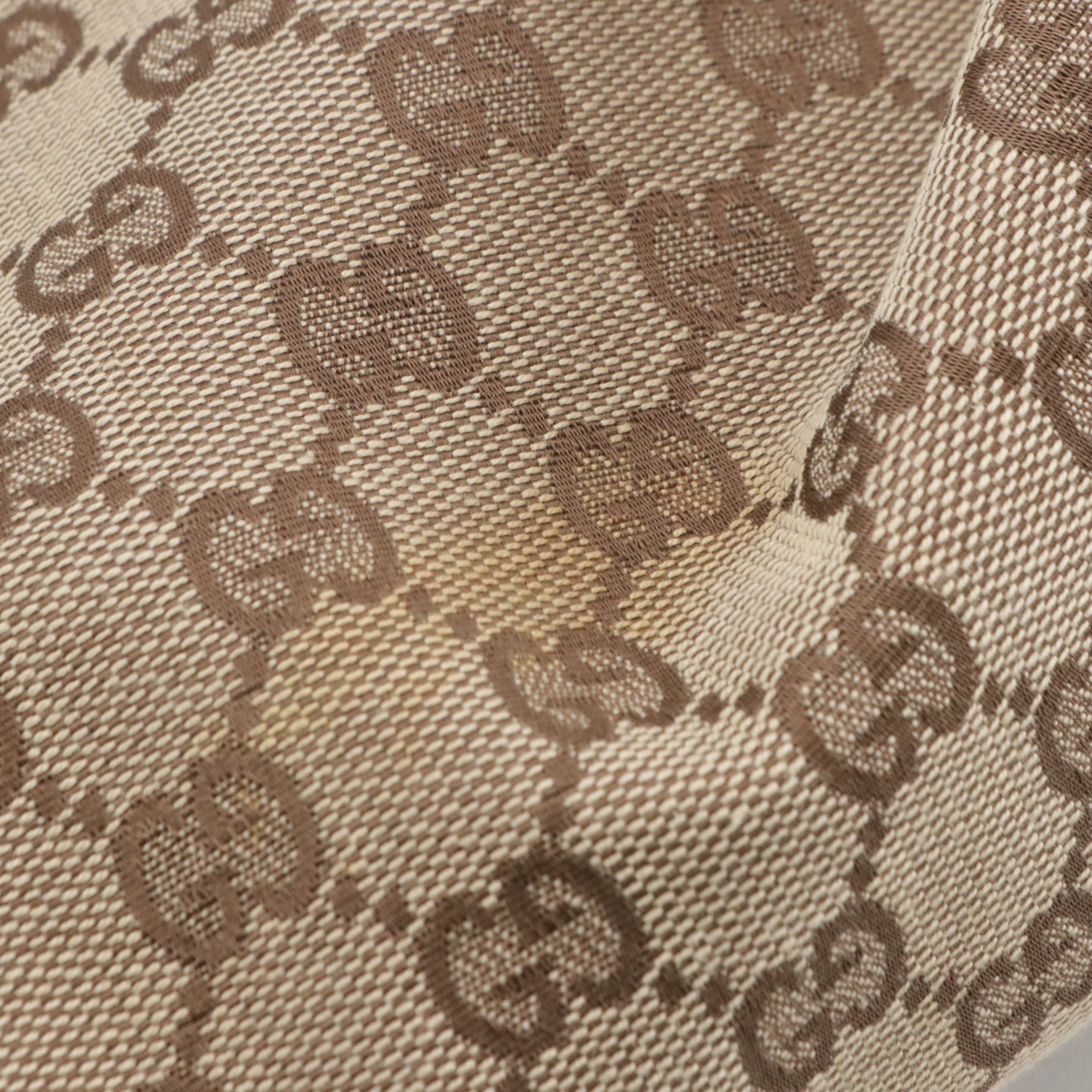 Gucci Front Pocket Zip Tote Bag in Brown GG Canvas and Leather