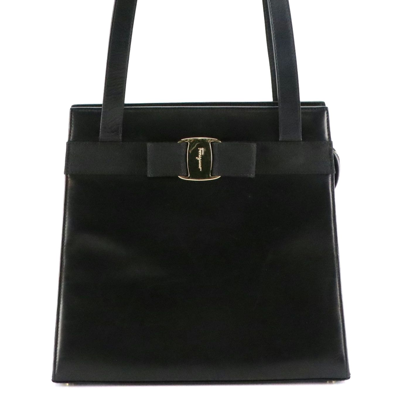 Salvatore Ferragamo Black Leather Vara Bow Shoulder Bag
