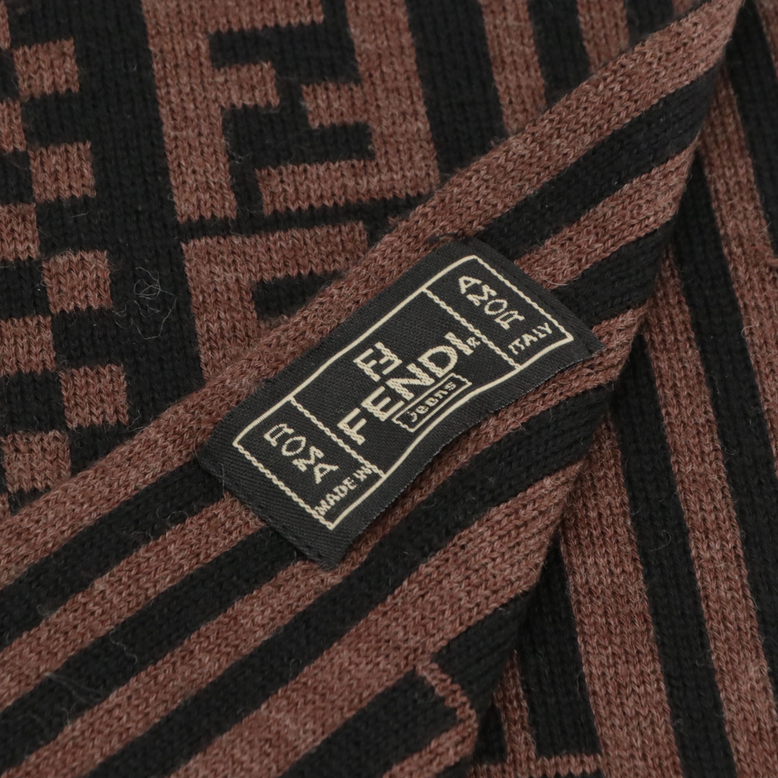 Fendi Jeans Checkered and Striped Knit Cashmere Zucca Scarf