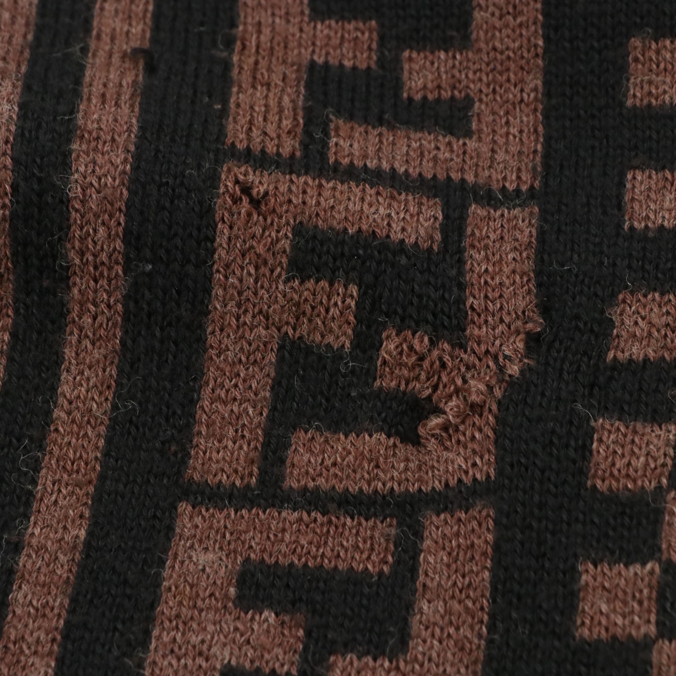 Fendi Jeans Checkered and Striped Knit Cashmere Zucca Scarf