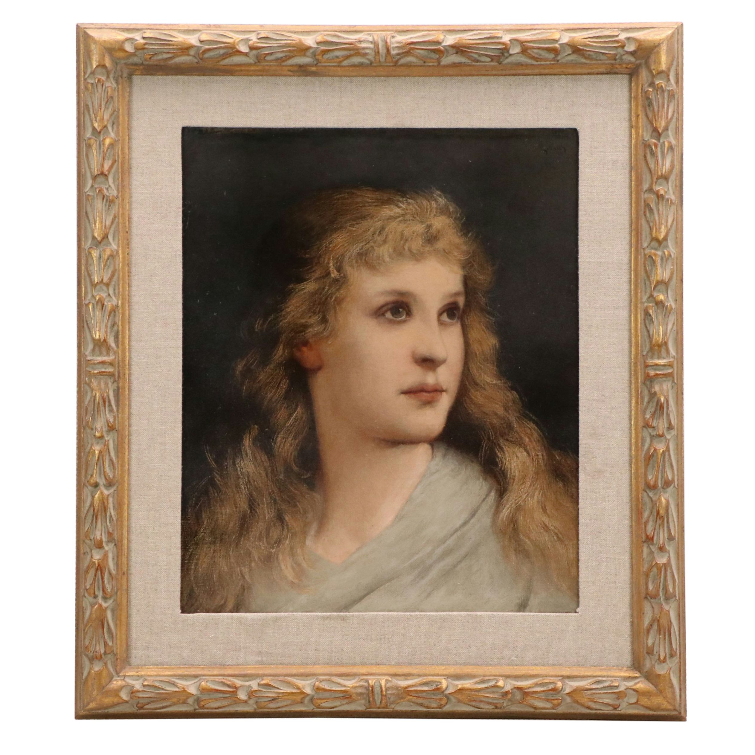 Gabriel Cornelius von Max Oil Portrait of Young Woman, Late 19th Century