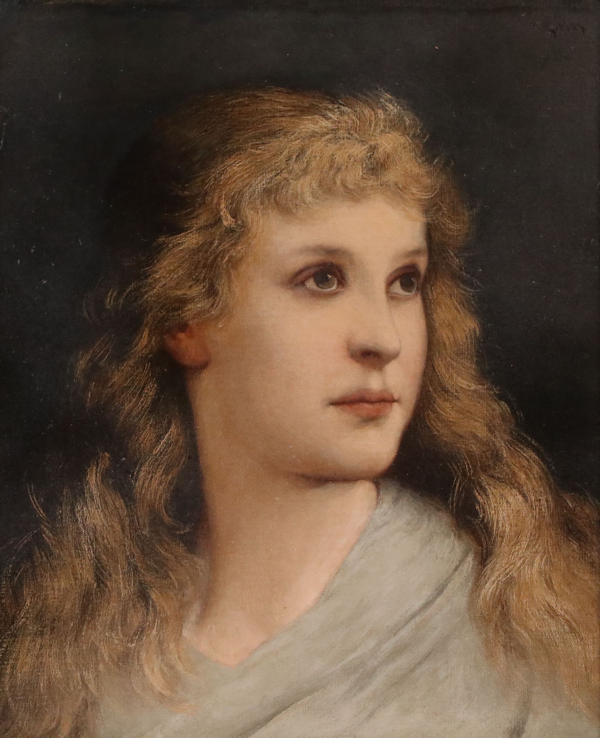 Gabriel Cornelius von Max Oil Portrait of Young Woman, Late 19th Century