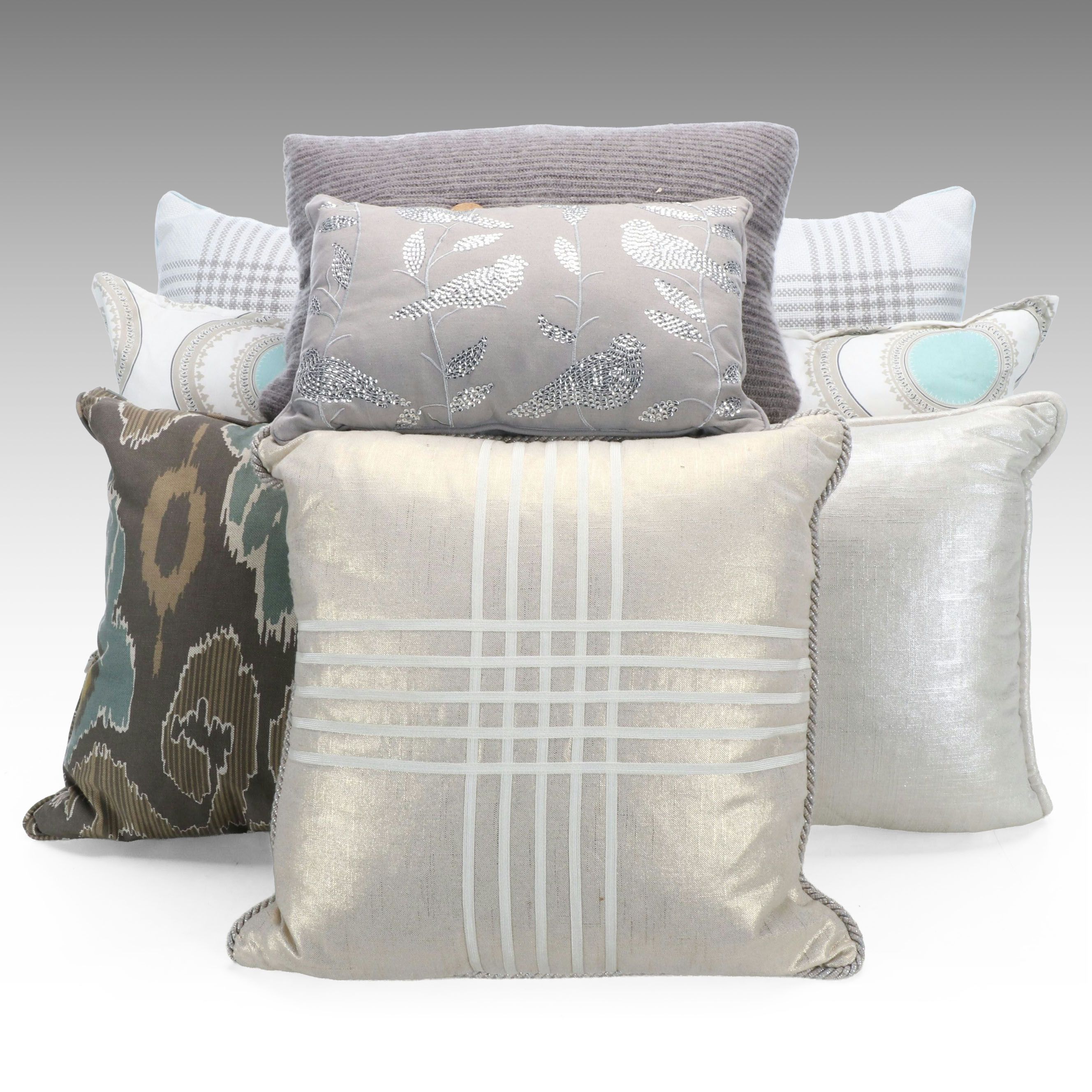 Sequined Bird Accent Pillow with Woven and Other Throw Pillows