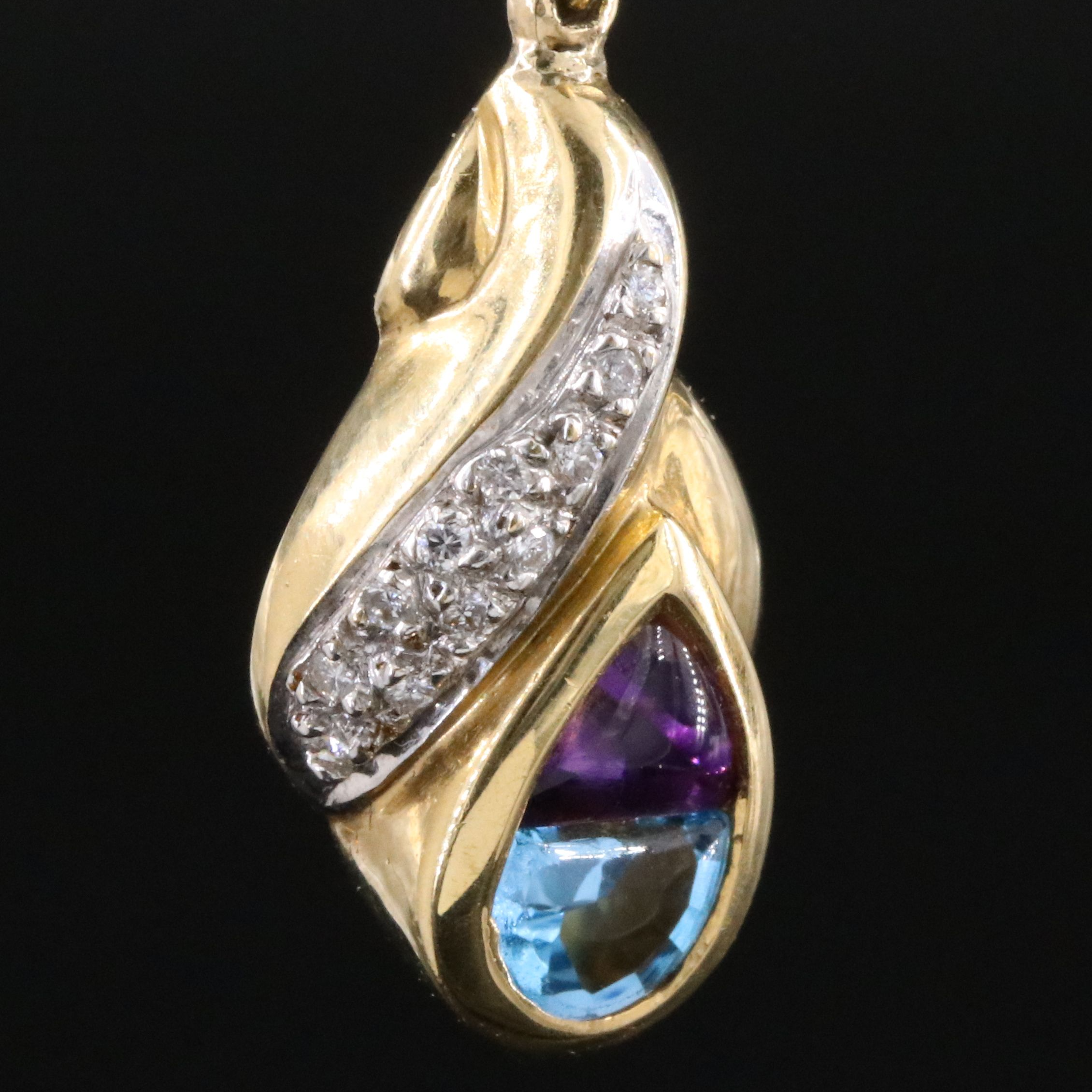 14K & 18K Swiss Blue Topaz, Amethyst, and Diamond Dangle Earrings