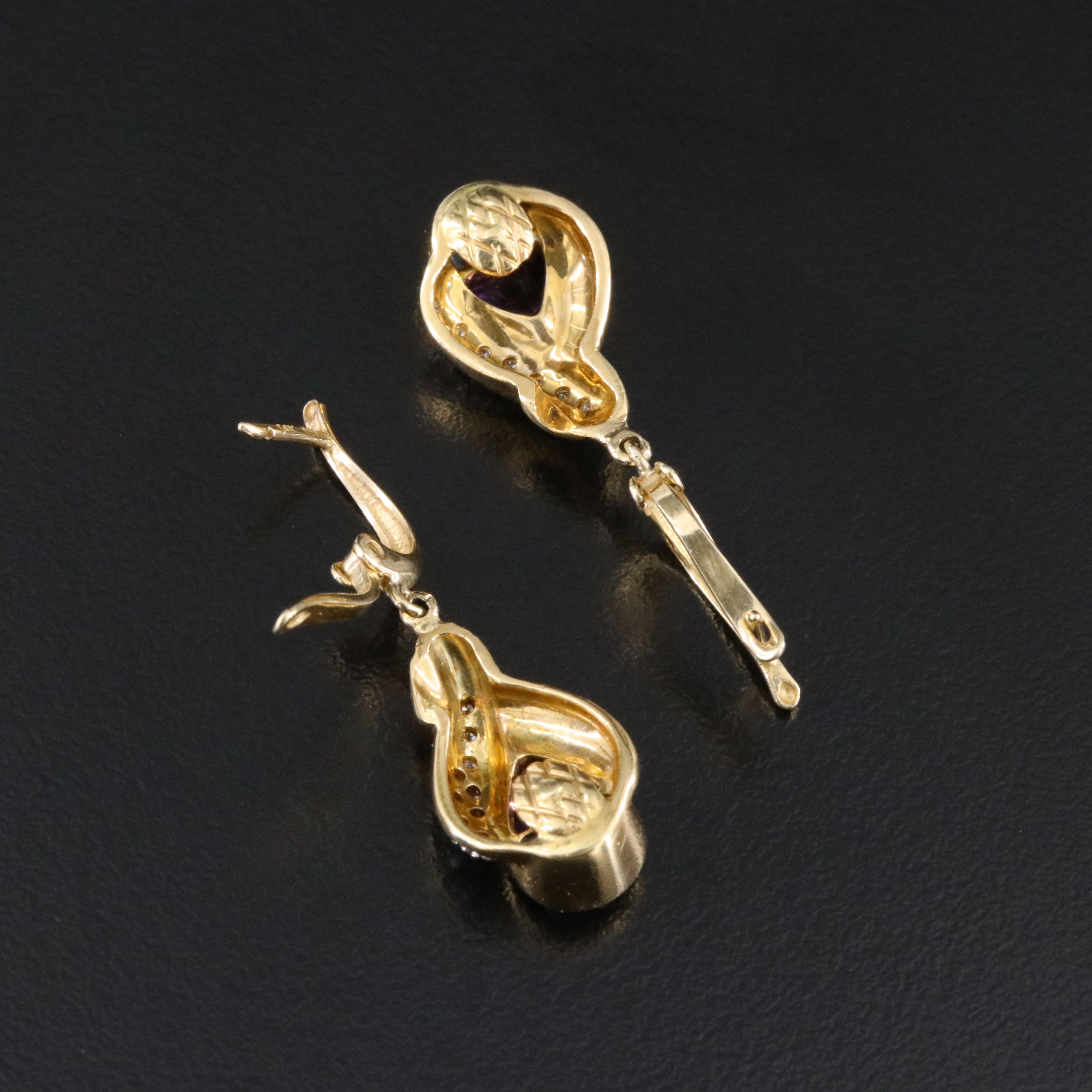 14K & 18K Swiss Blue Topaz, Amethyst, and Diamond Dangle Earrings