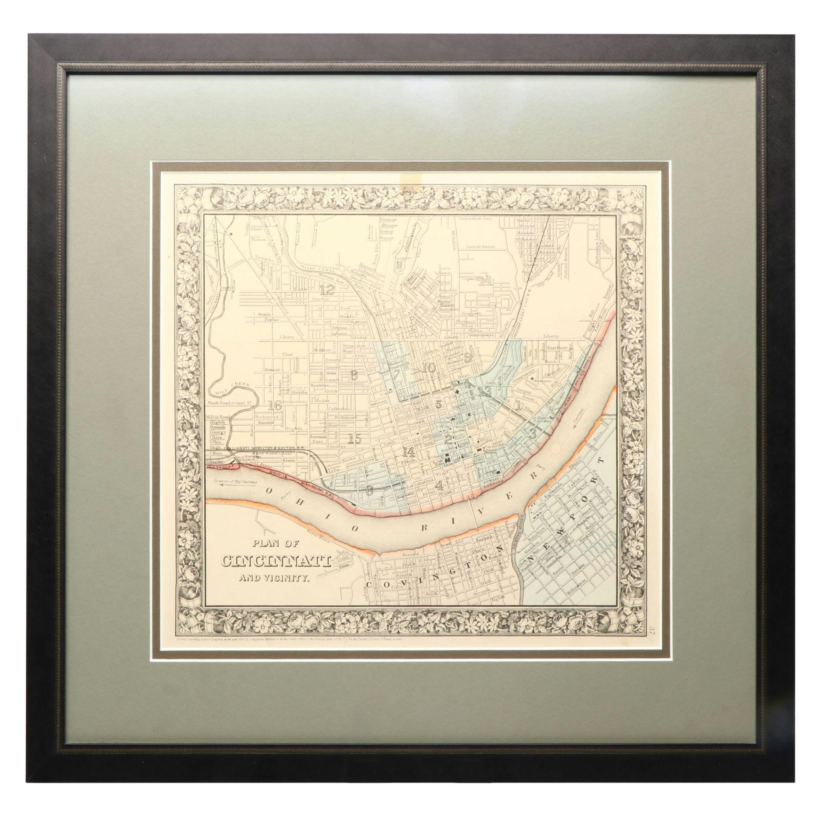 1860 "Plan of Cincinnati and Vicinity" Hand-Colored Engraved Map