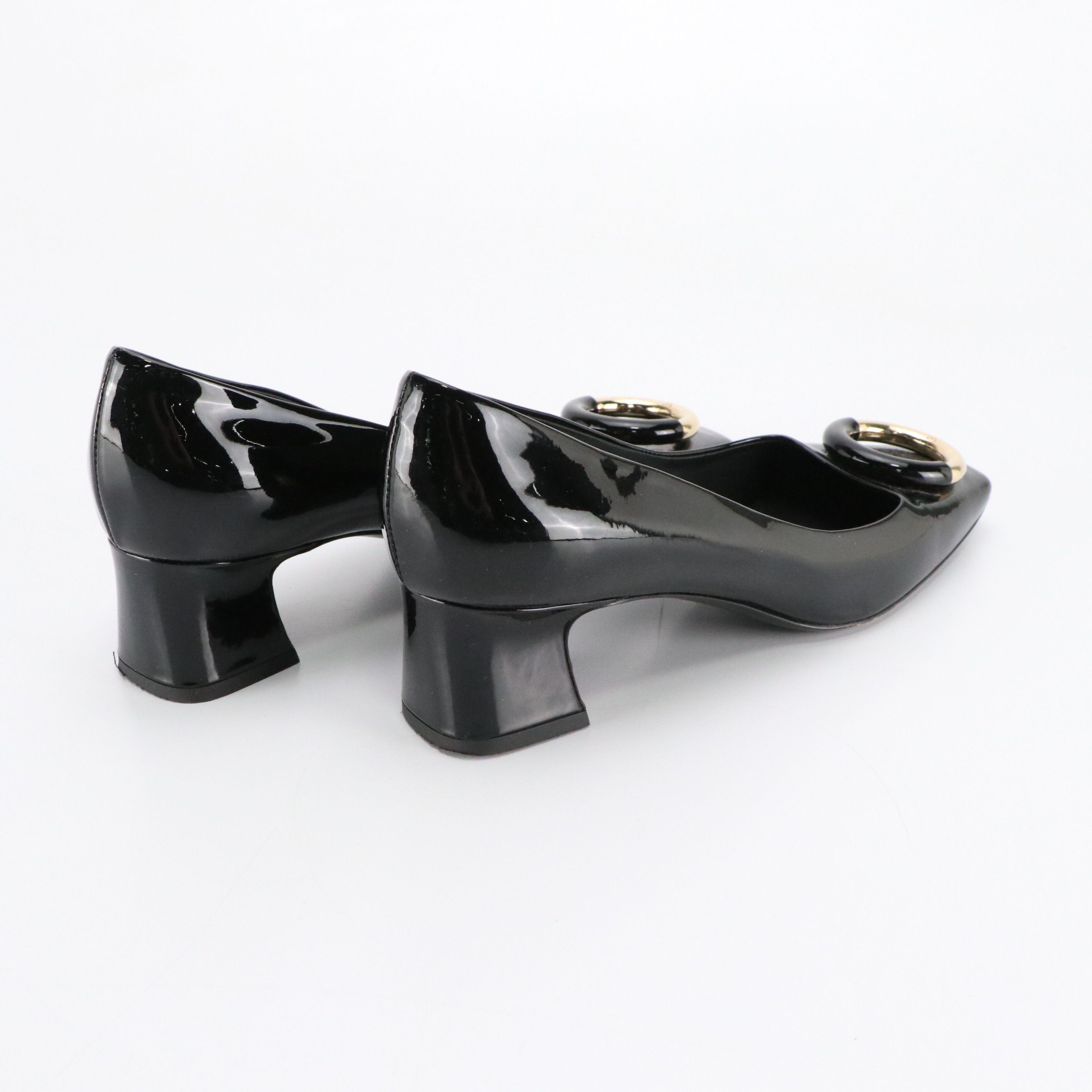 Louis Vuitton Square-Toe Low Heeled Shoes in Black Patent Leather