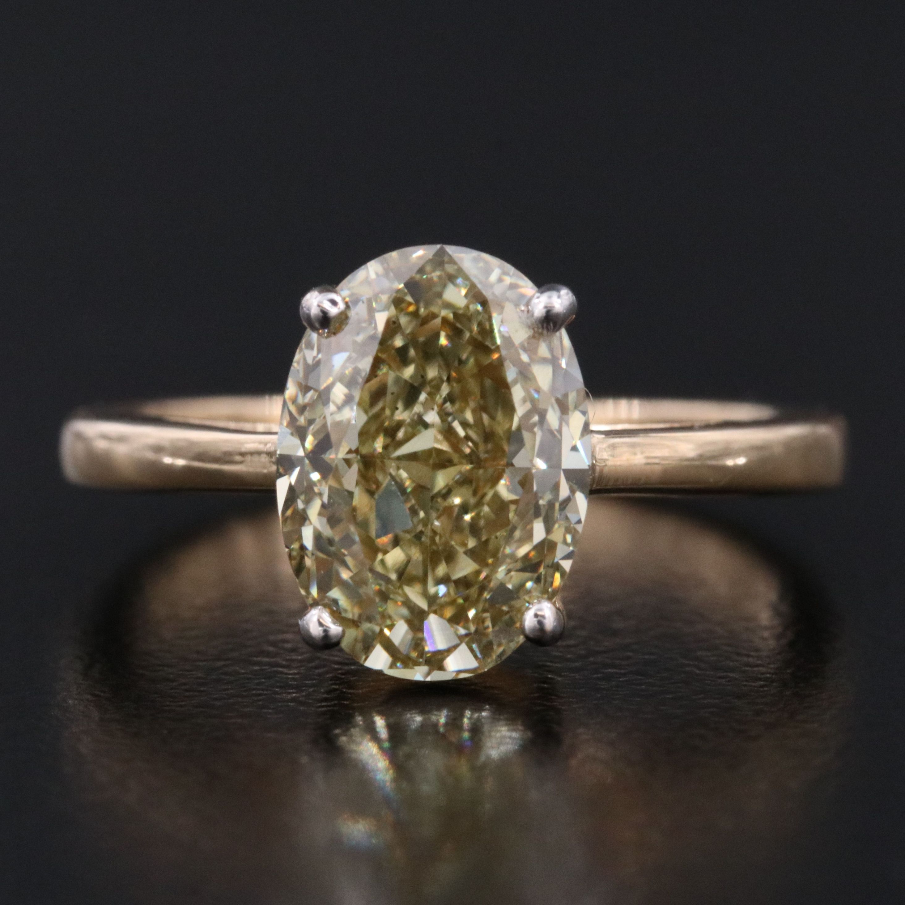 18K 3.03 Lab Grown Fancy Yellow Diamond Solitaire Ring with IGI Report