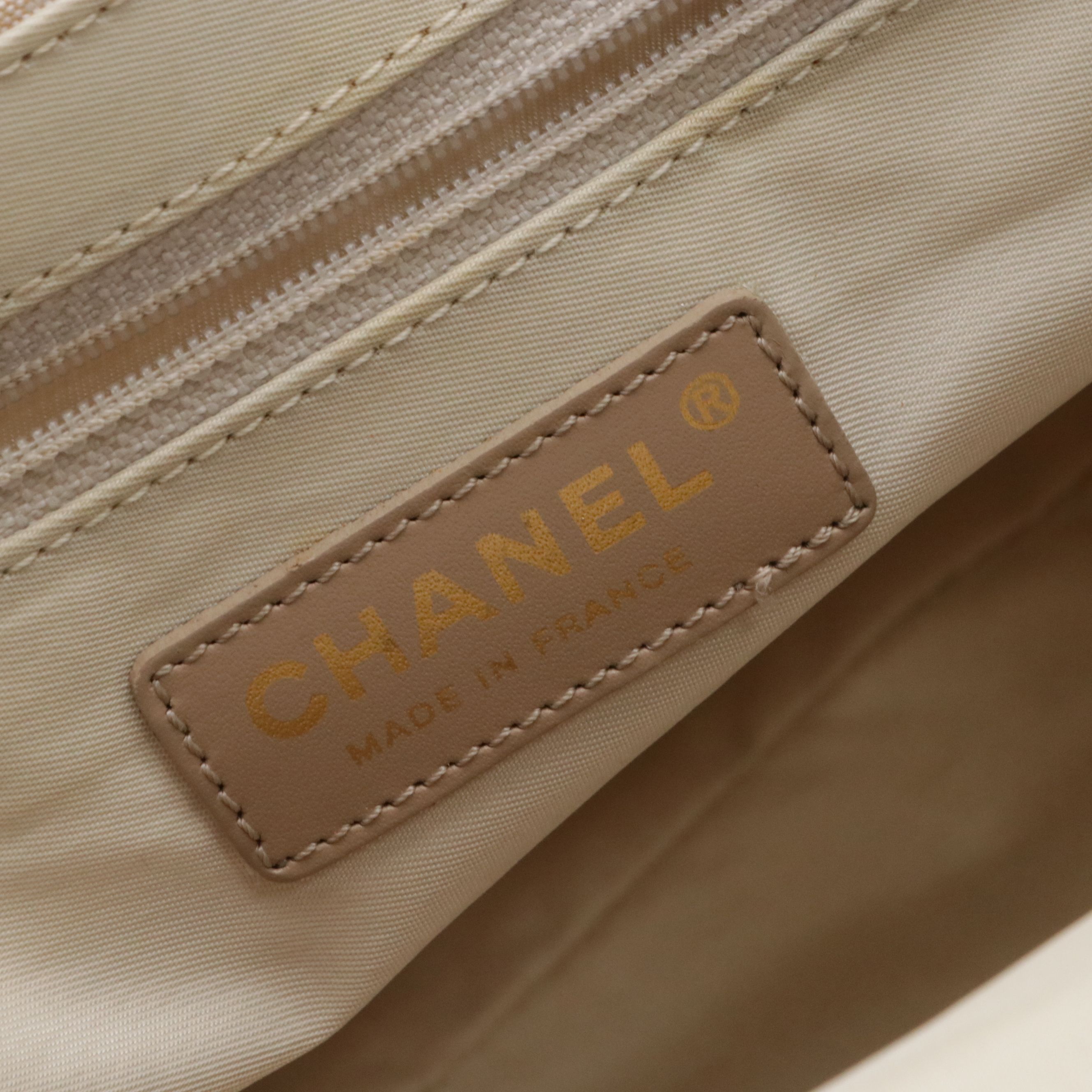 Chanel Travel Ligne Tote Bag in Beige CC Nylon Jacquard and Leather Trim