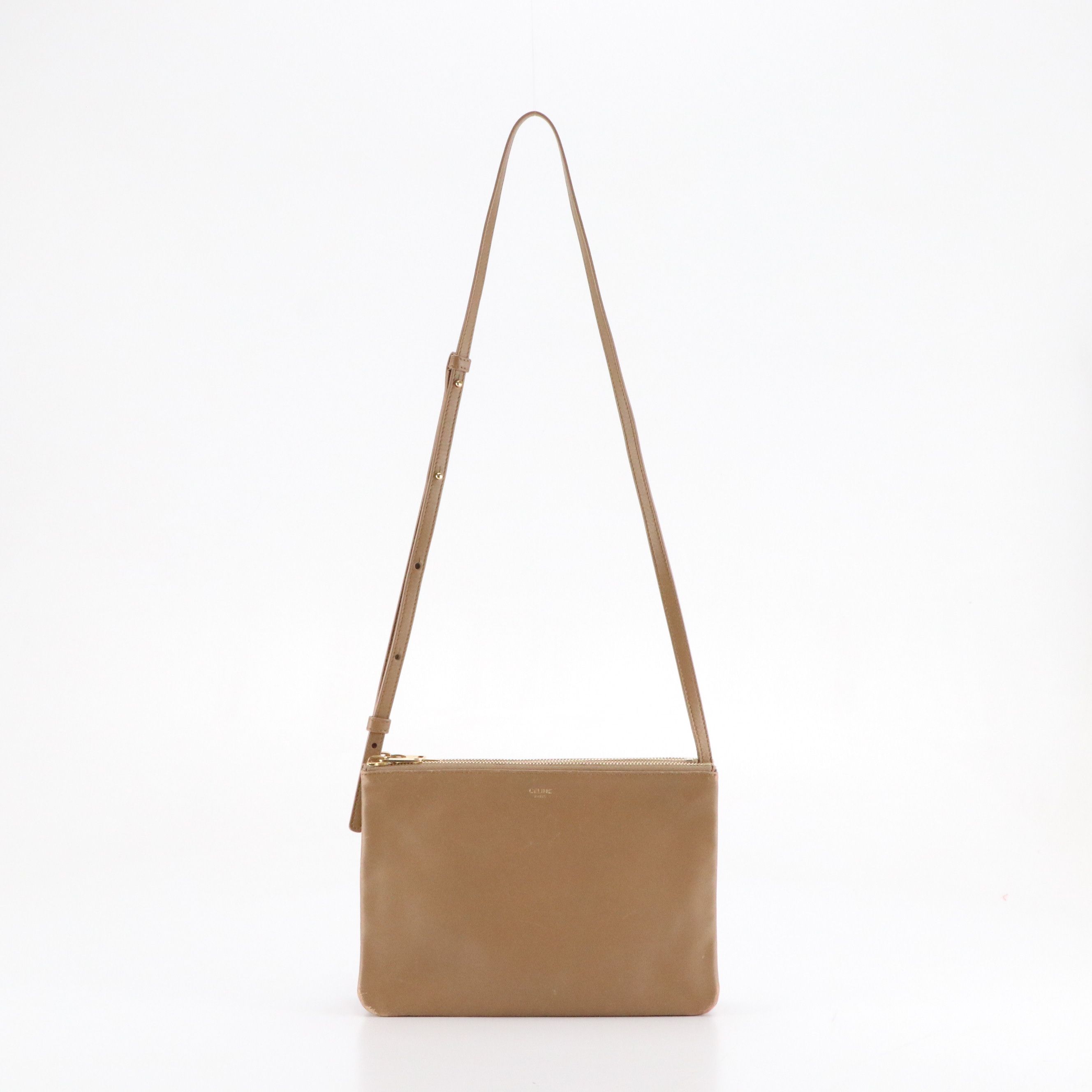 Celine Trio Crossbody Bag in Light Brown Calfskin Leather