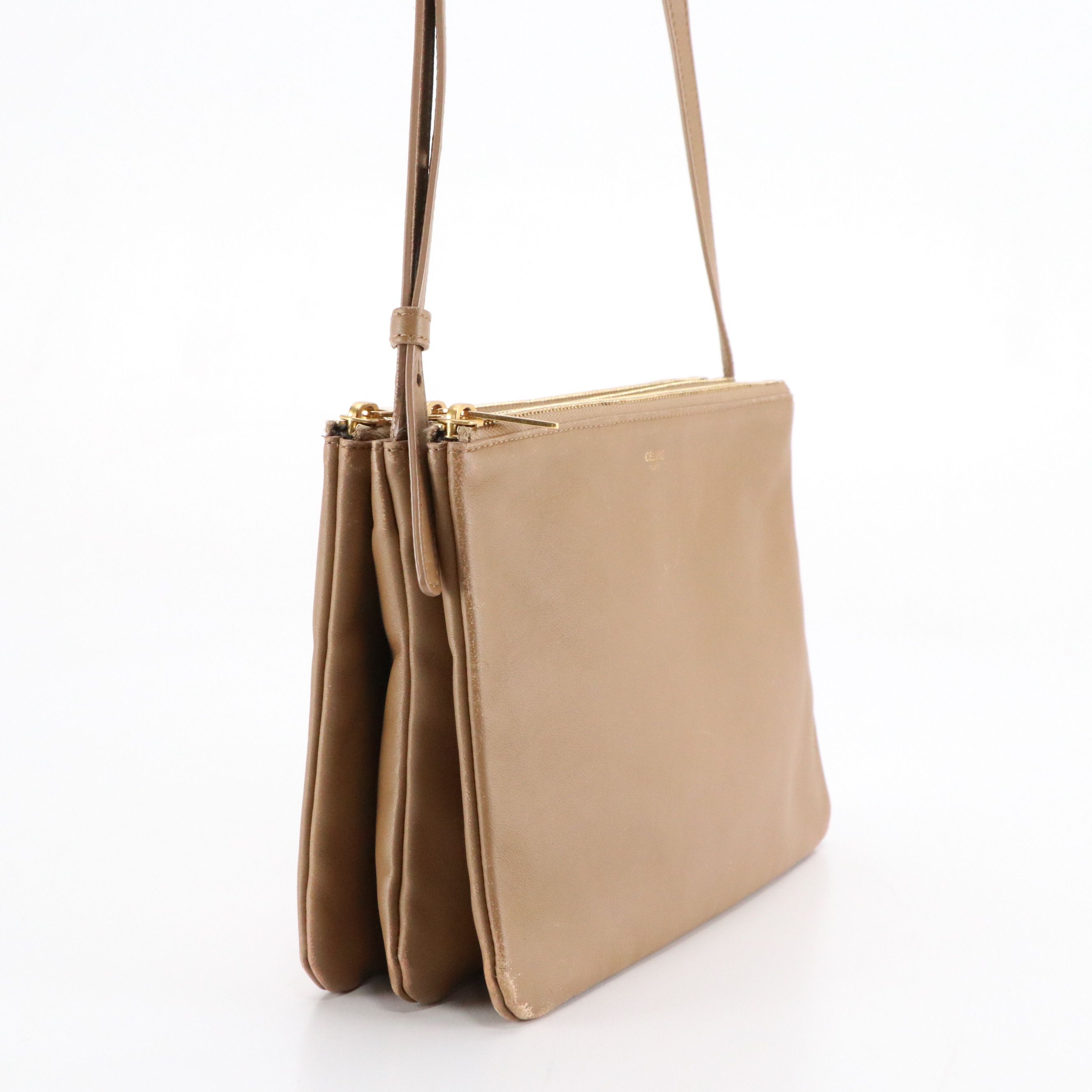 Celine Trio Crossbody Bag in Light Brown Calfskin Leather