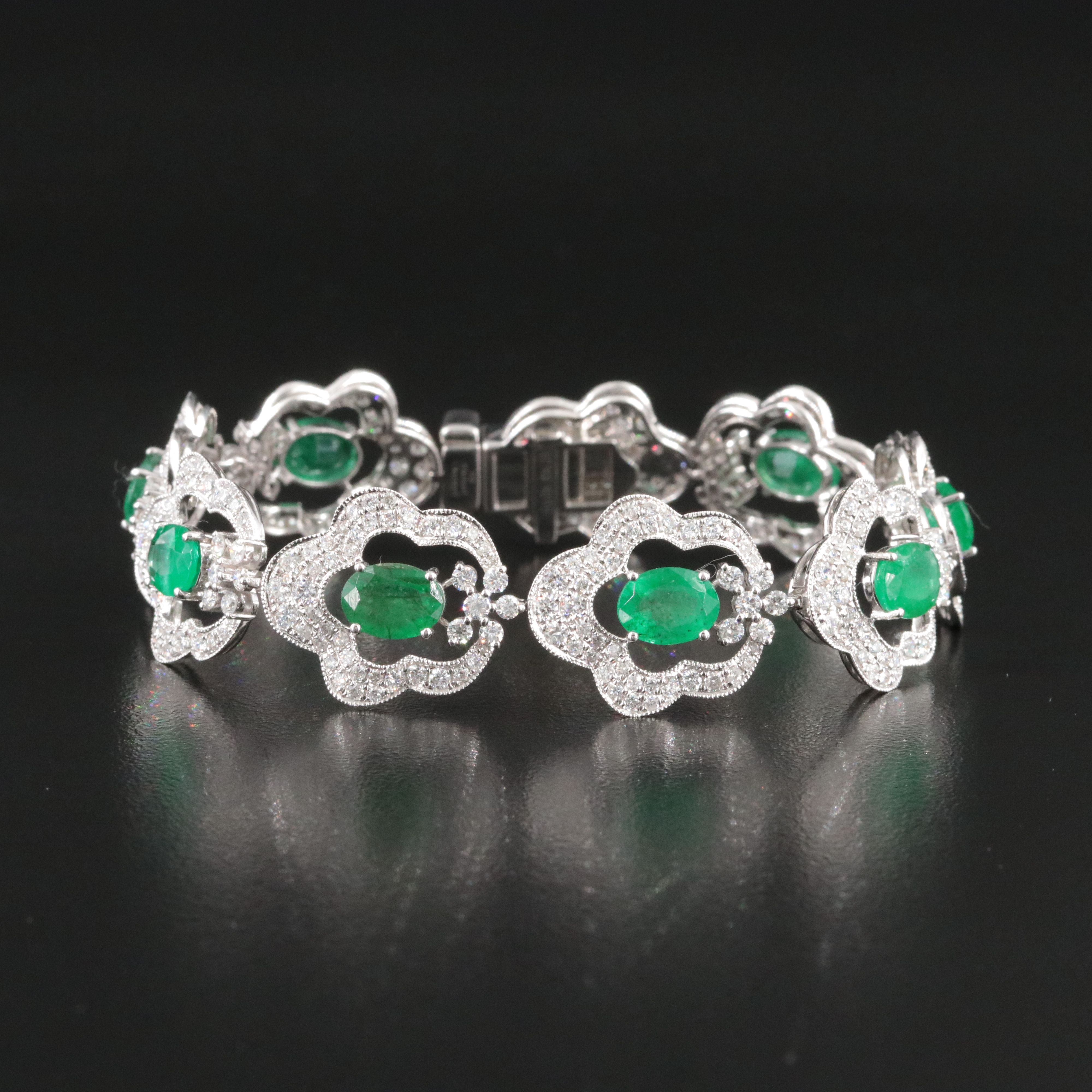 Michael Christoff 18K 9.08 CTW Emerald and 6.20 CTW Diamond Floral Bracelet