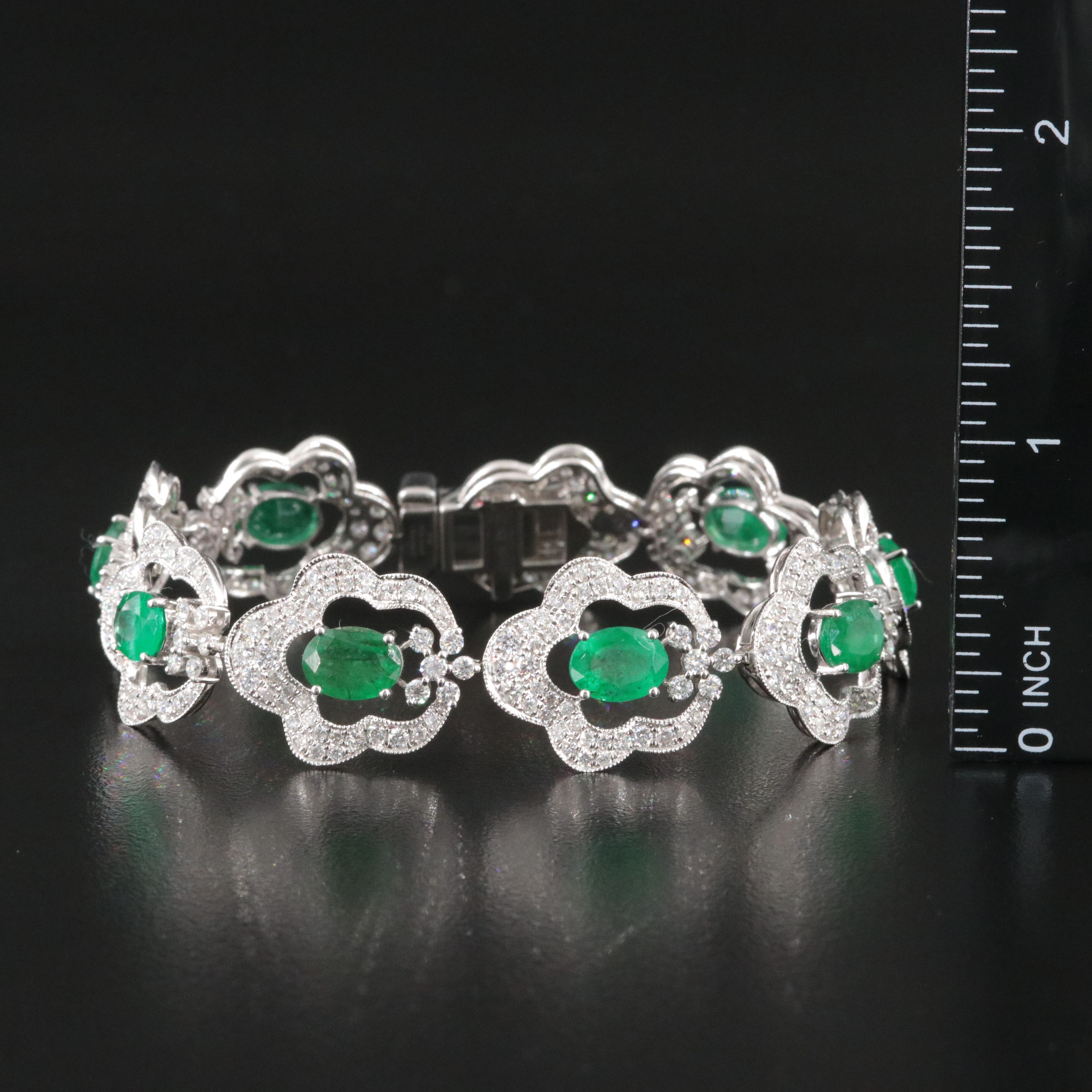 Michael Christoff 18K 9.08 CTW Emerald and 6.20 CTW Diamond Floral Bracelet