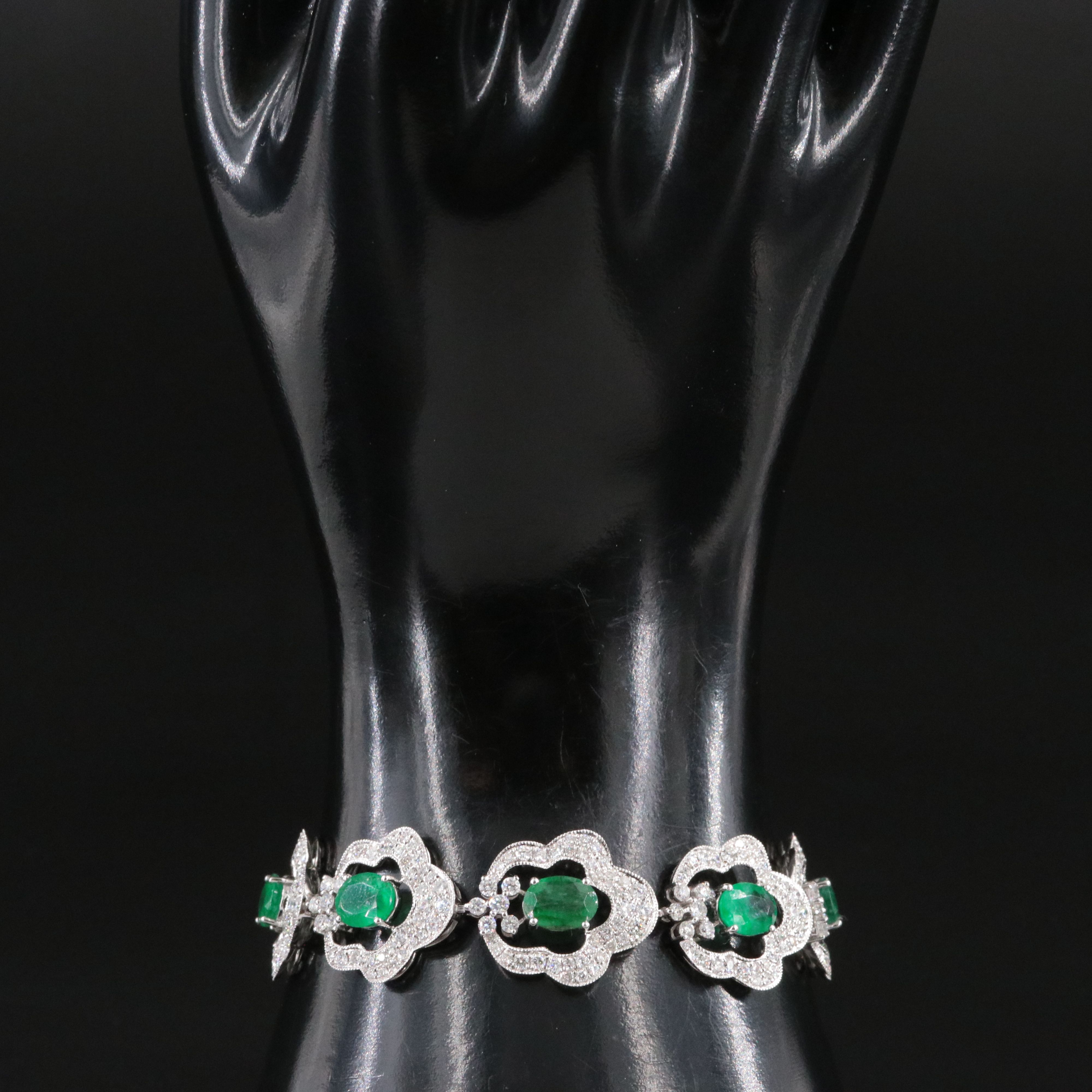 Michael Christoff 18K 9.08 CTW Emerald and 6.20 CTW Diamond Floral Bracelet