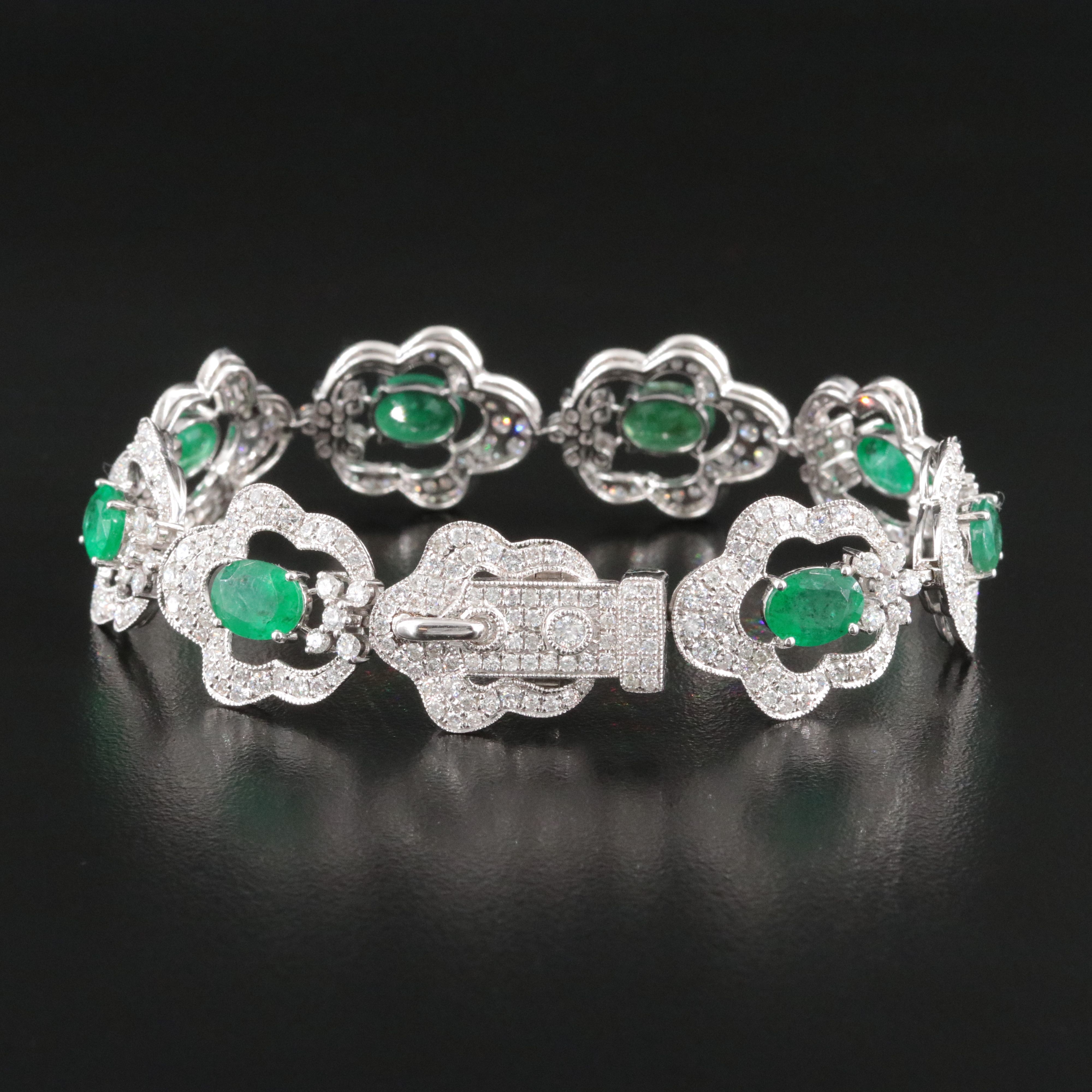 Michael Christoff 18K 9.08 CTW Emerald and 6.20 CTW Diamond Floral Bracelet