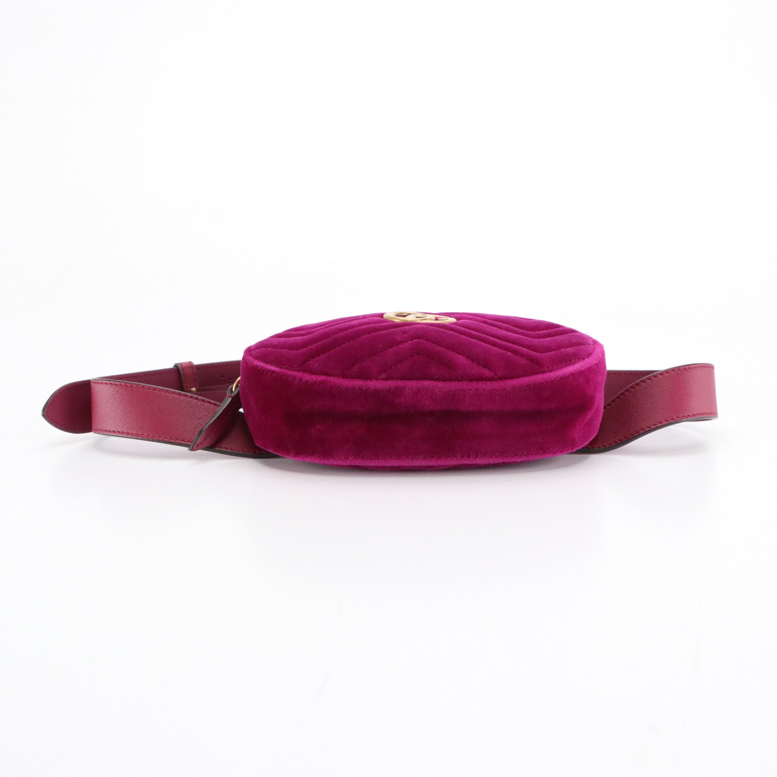 Gucci GG Marmont Belt Bag in Magenta Matelassé Chevron Velvet and Leather