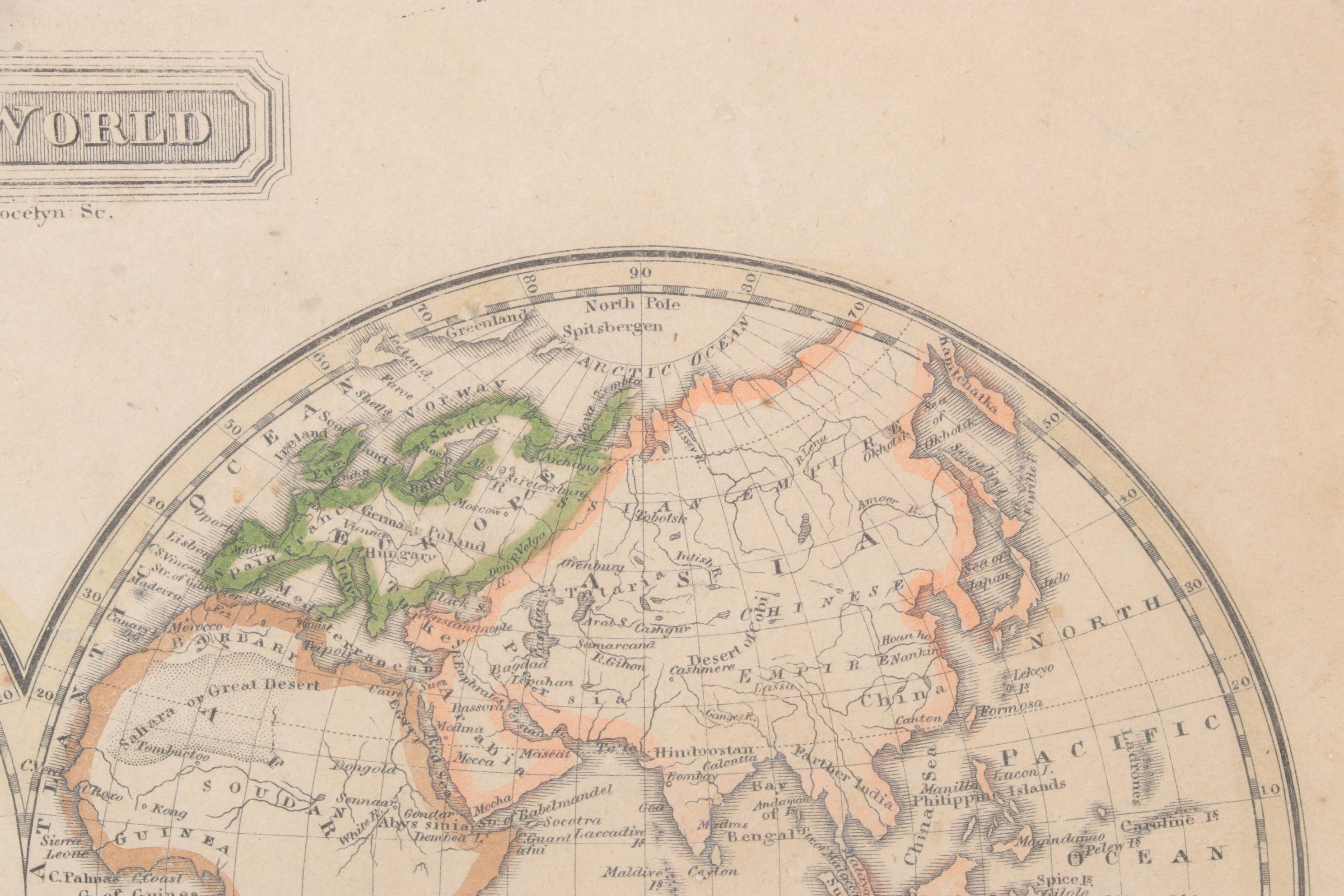 Guthries Geography Hand-colored Engraving "The World," 1825