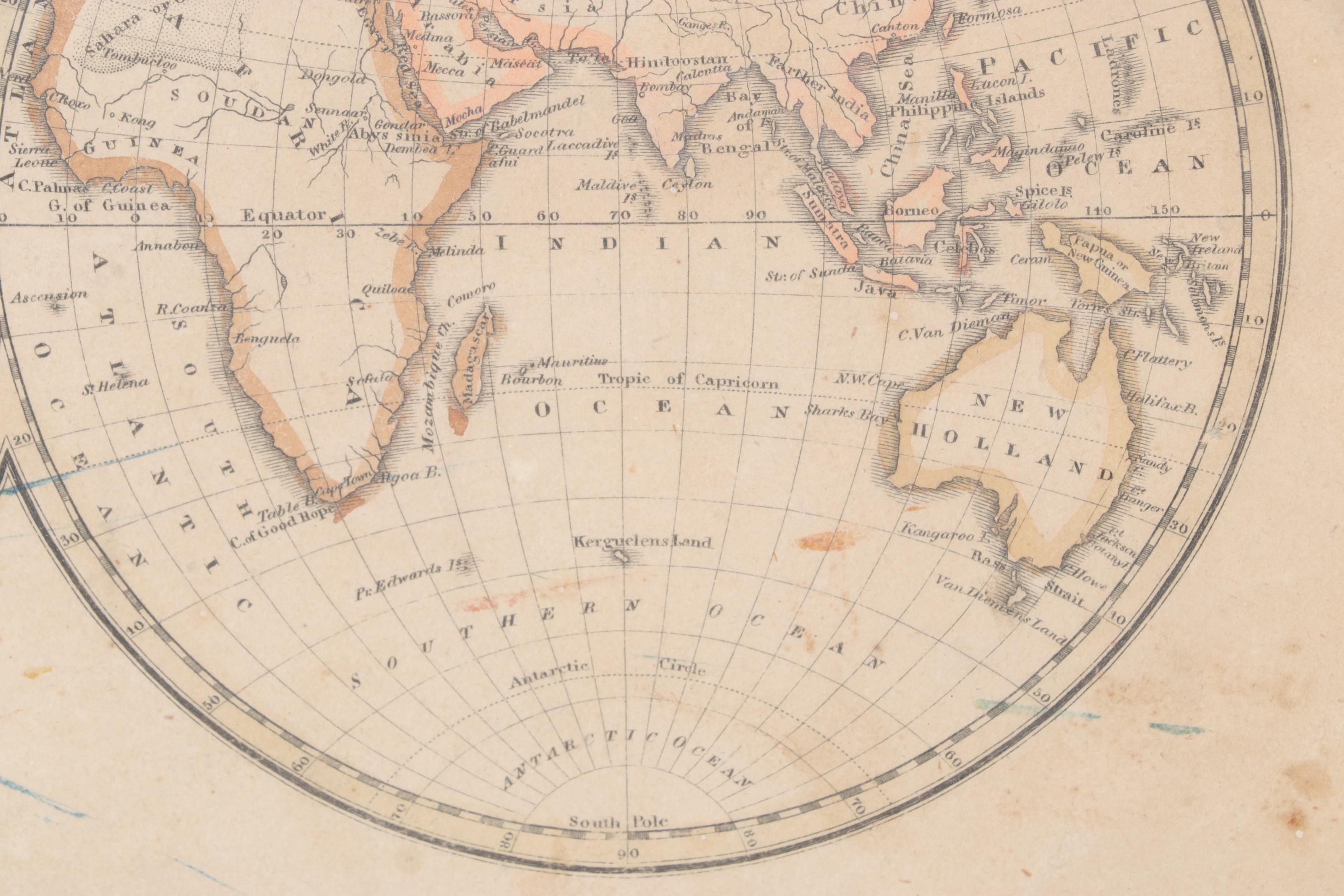 Guthries Geography Hand-colored Engraving "The World," 1825