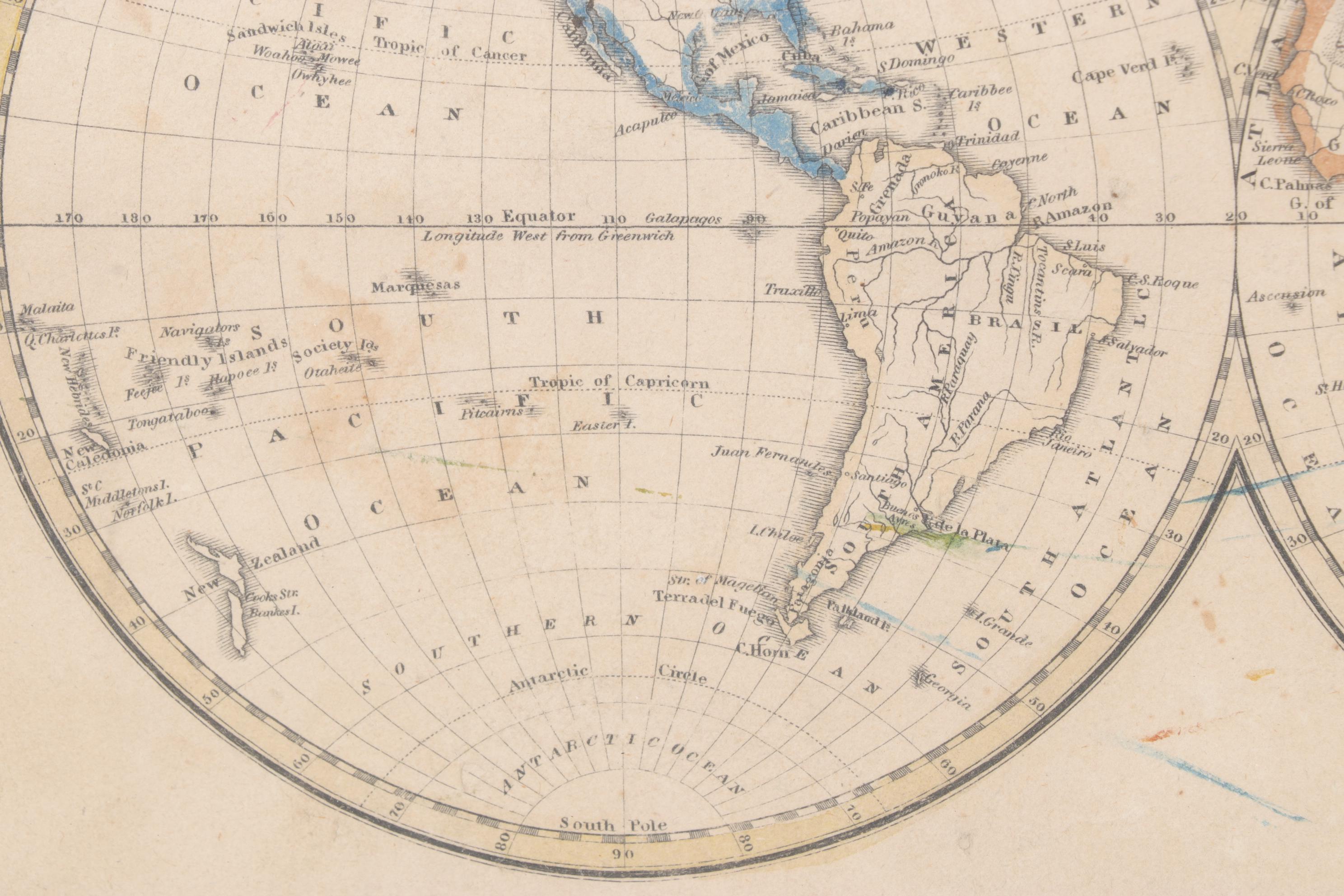 Guthries Geography Hand-colored Engraving "The World," 1825