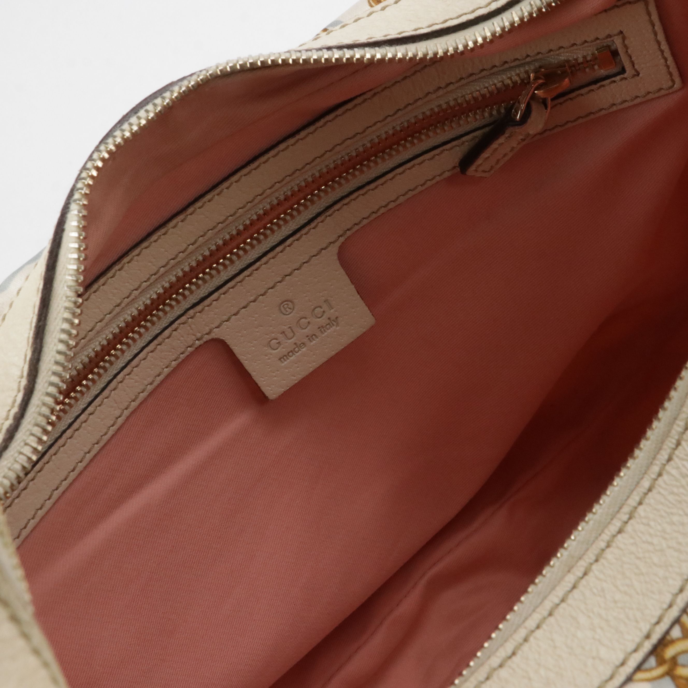 Gucci Chain Print Satin and Cinghiale Leather Charmy Hobo Bag