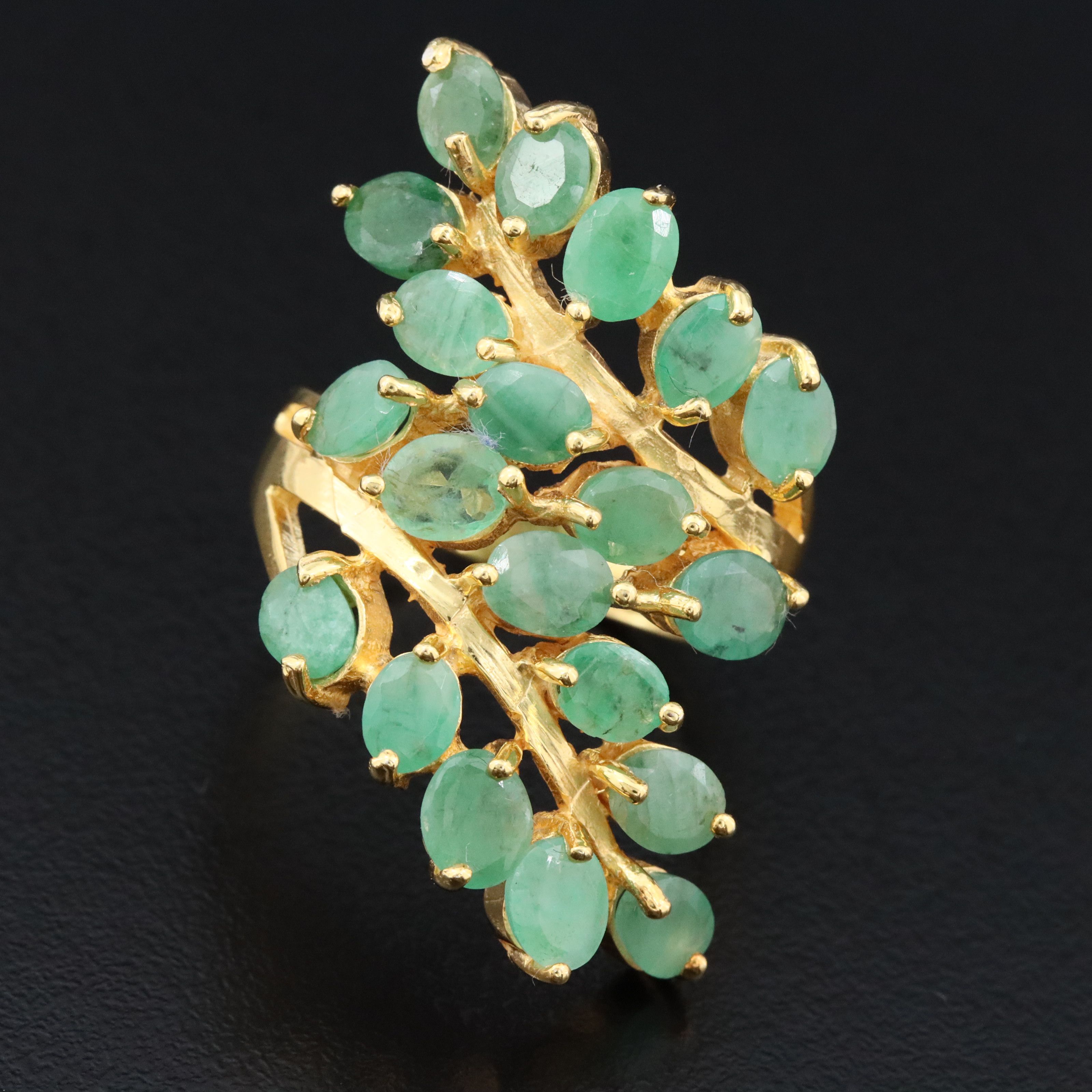 Sterling Emerald Bypass Ring