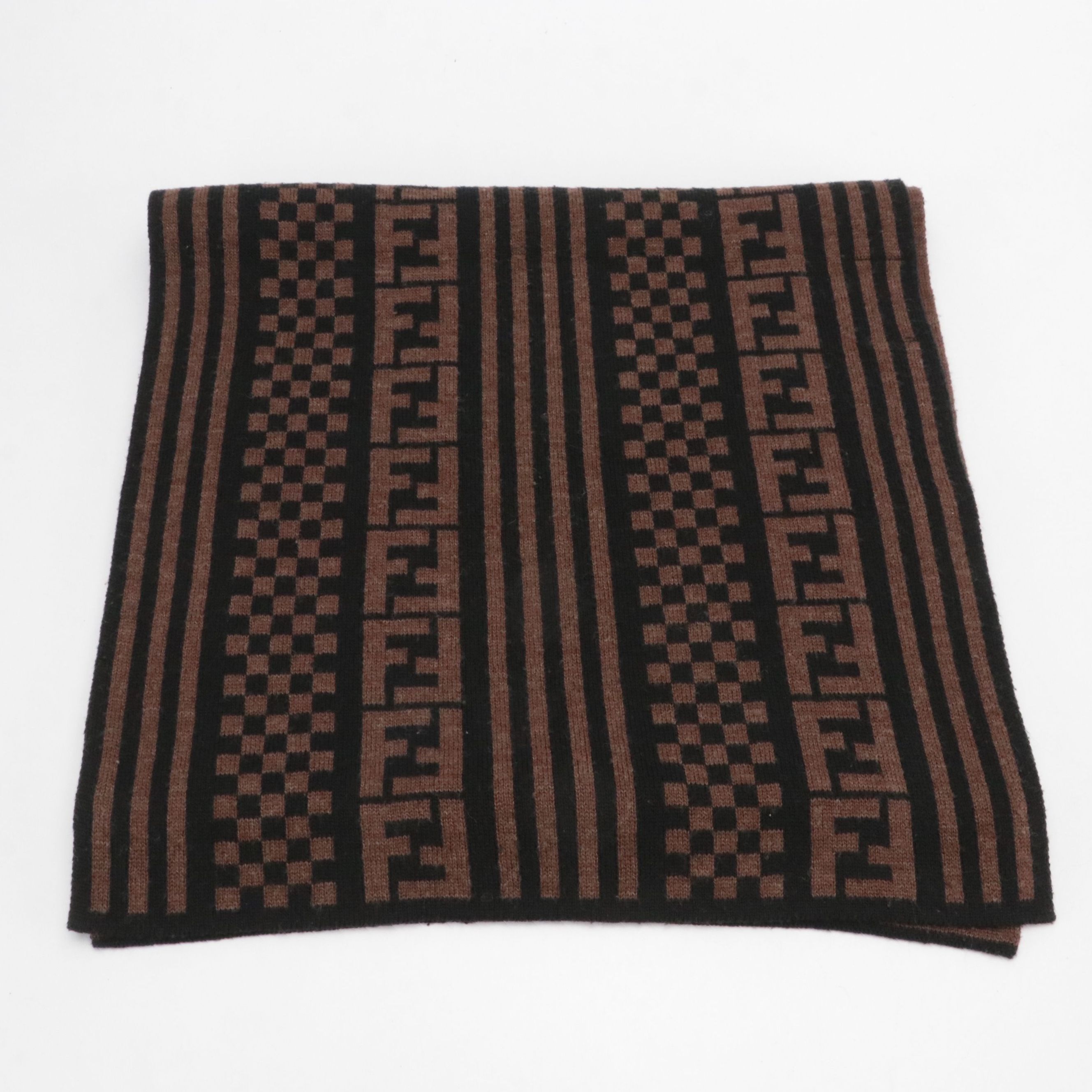 Fendi Jeans Checkered and Striped Knit Cashmere Zucca Scarf