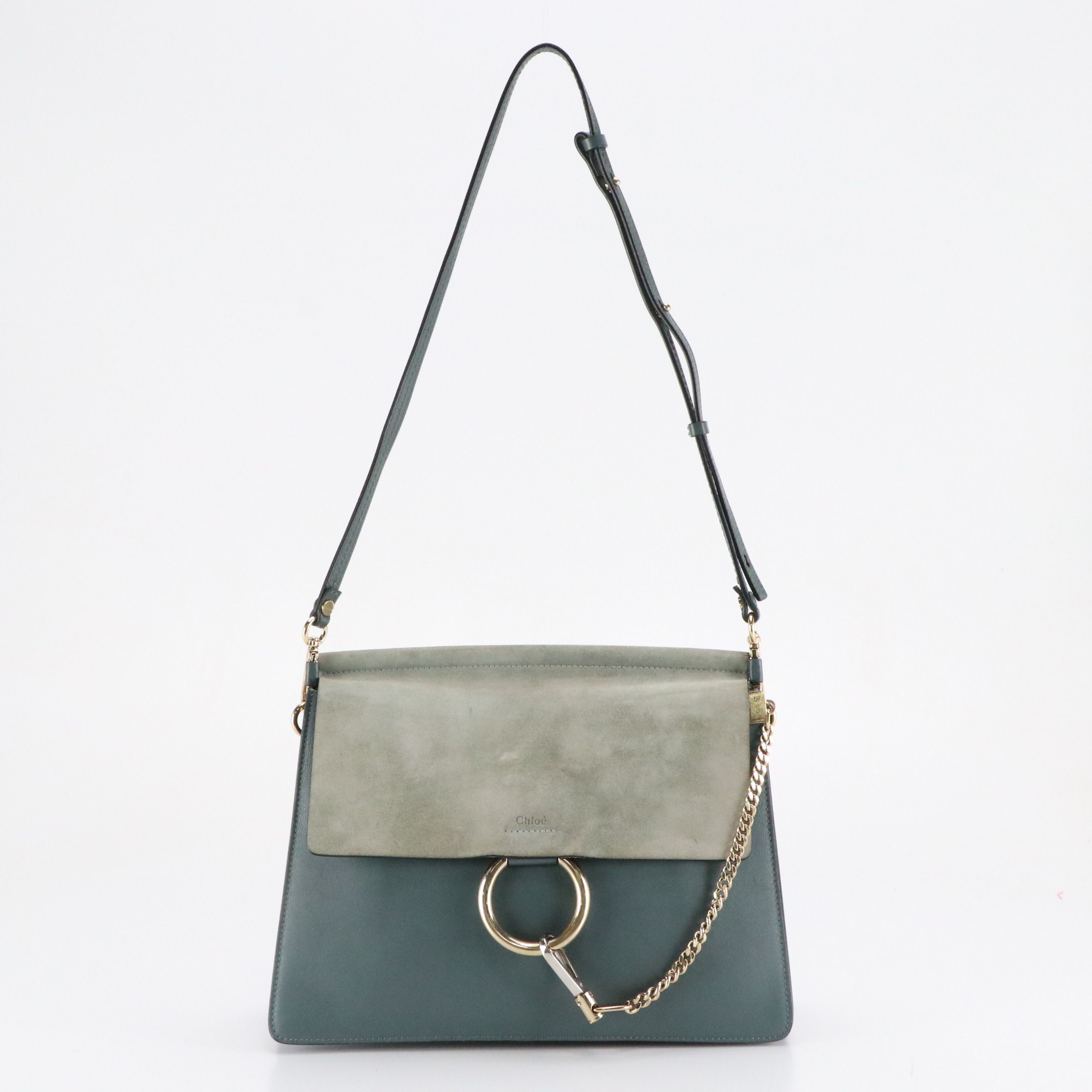 Chloé Medium Faye Shoulder Bag in Cloudy Blue Calfskin Leather and Suede