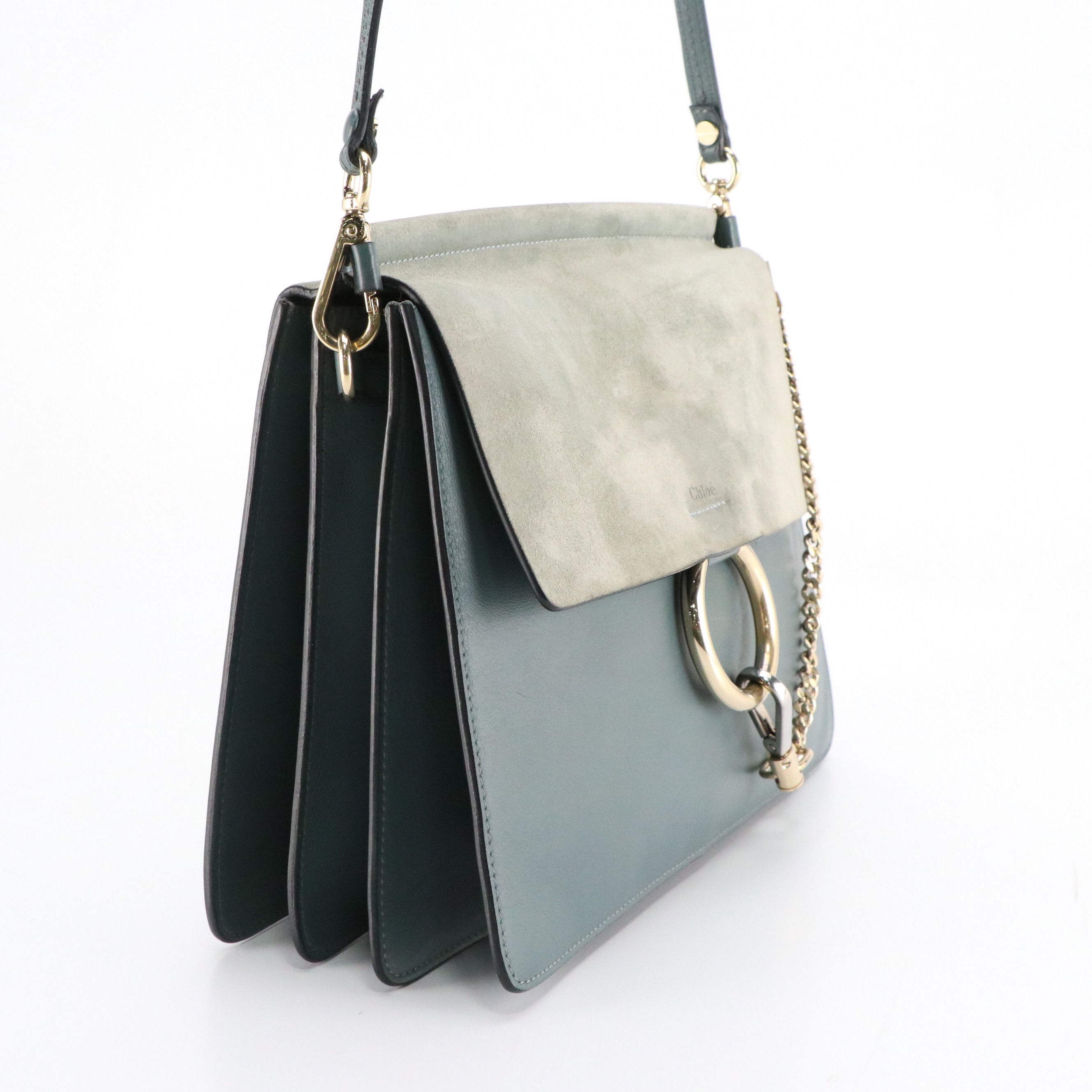 Chloé Medium Faye Shoulder Bag in Cloudy Blue Calfskin Leather and Suede